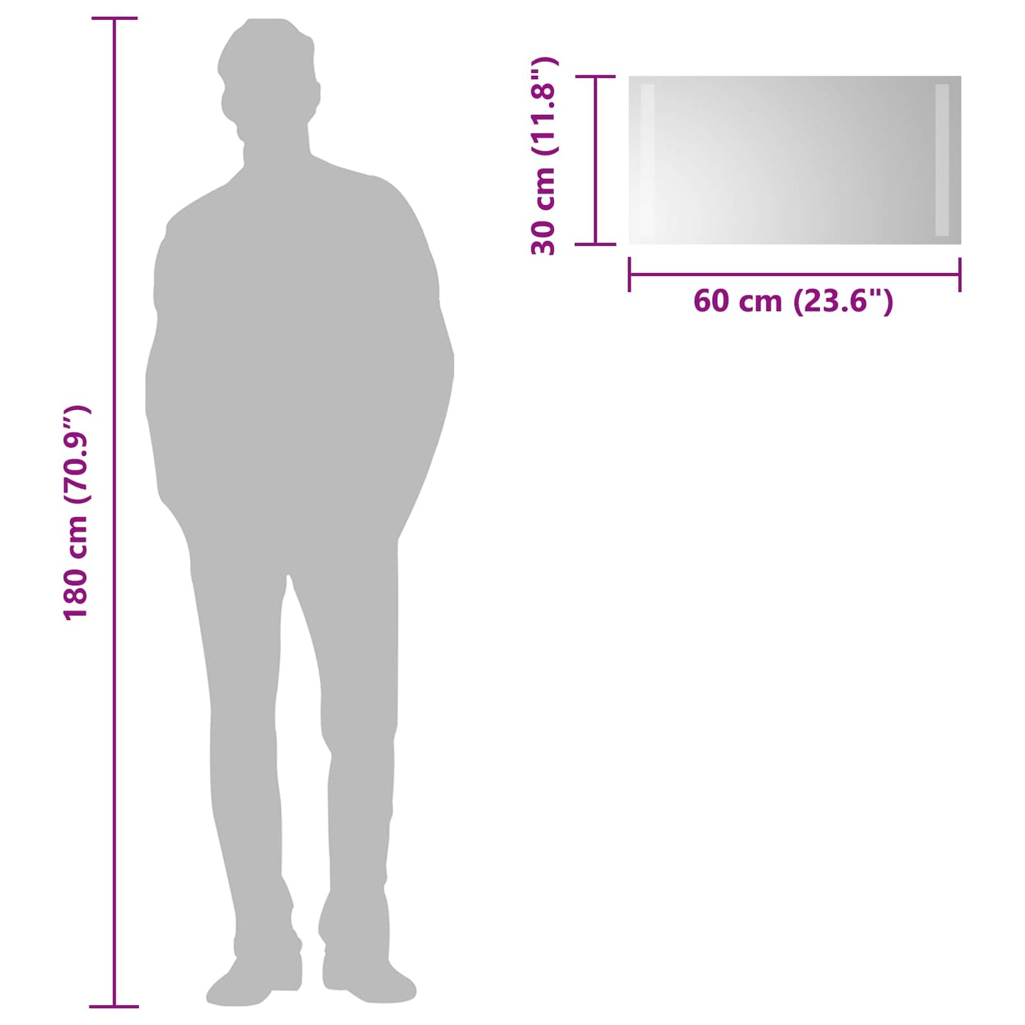 vidaXL LED Bathroom Mirror Transparent 60 x 30 cm Tempered Glass