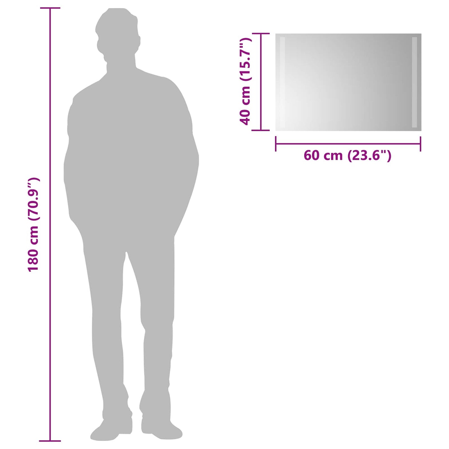 vidaXL LED Bathroom Mirror Transparent 60 x 40 cm Tempered Glass