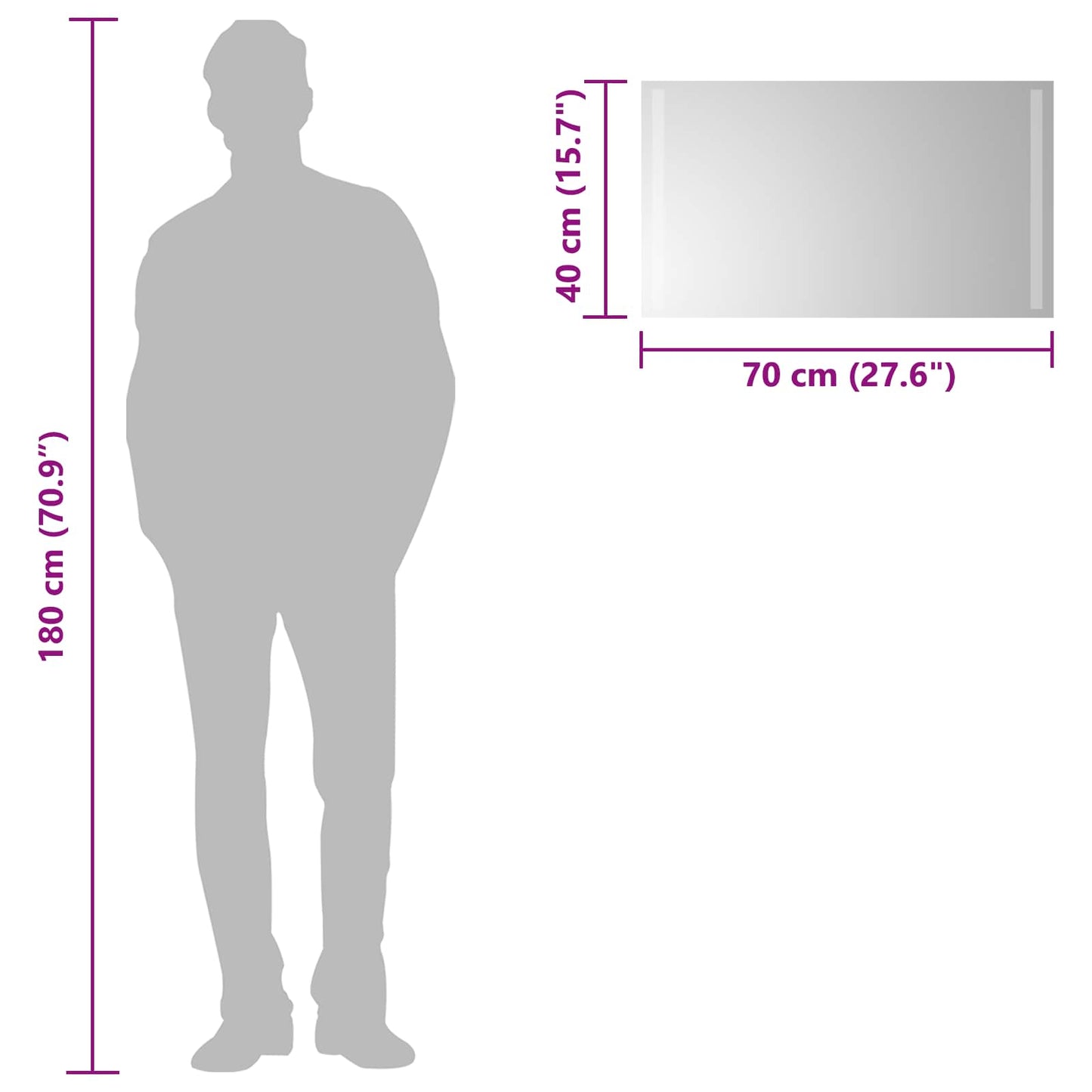 vidaXL LED Bathroom Mirror Transparent 70 x 40 cm Tempered Glass
