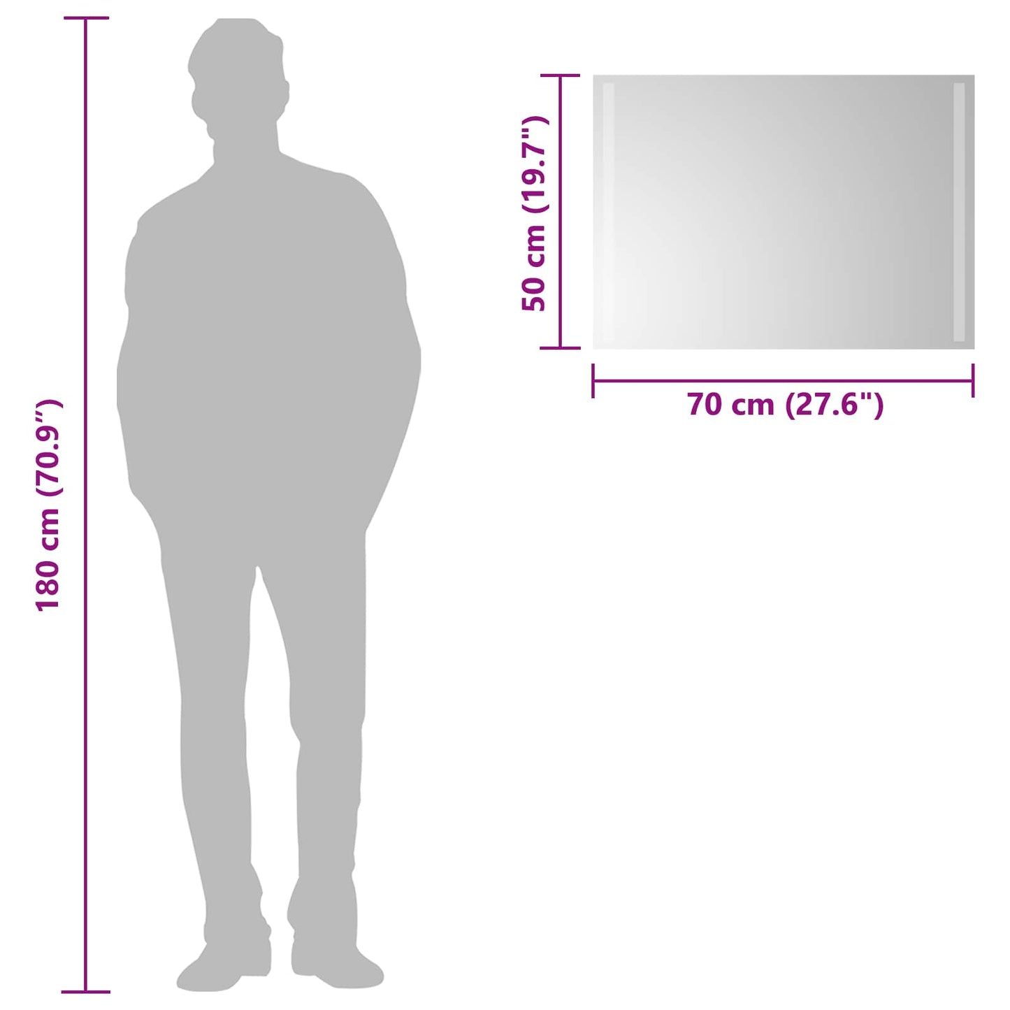 vidaXL LED Bathroom Mirror Transparent 70 x 50 cm Tempered Glass