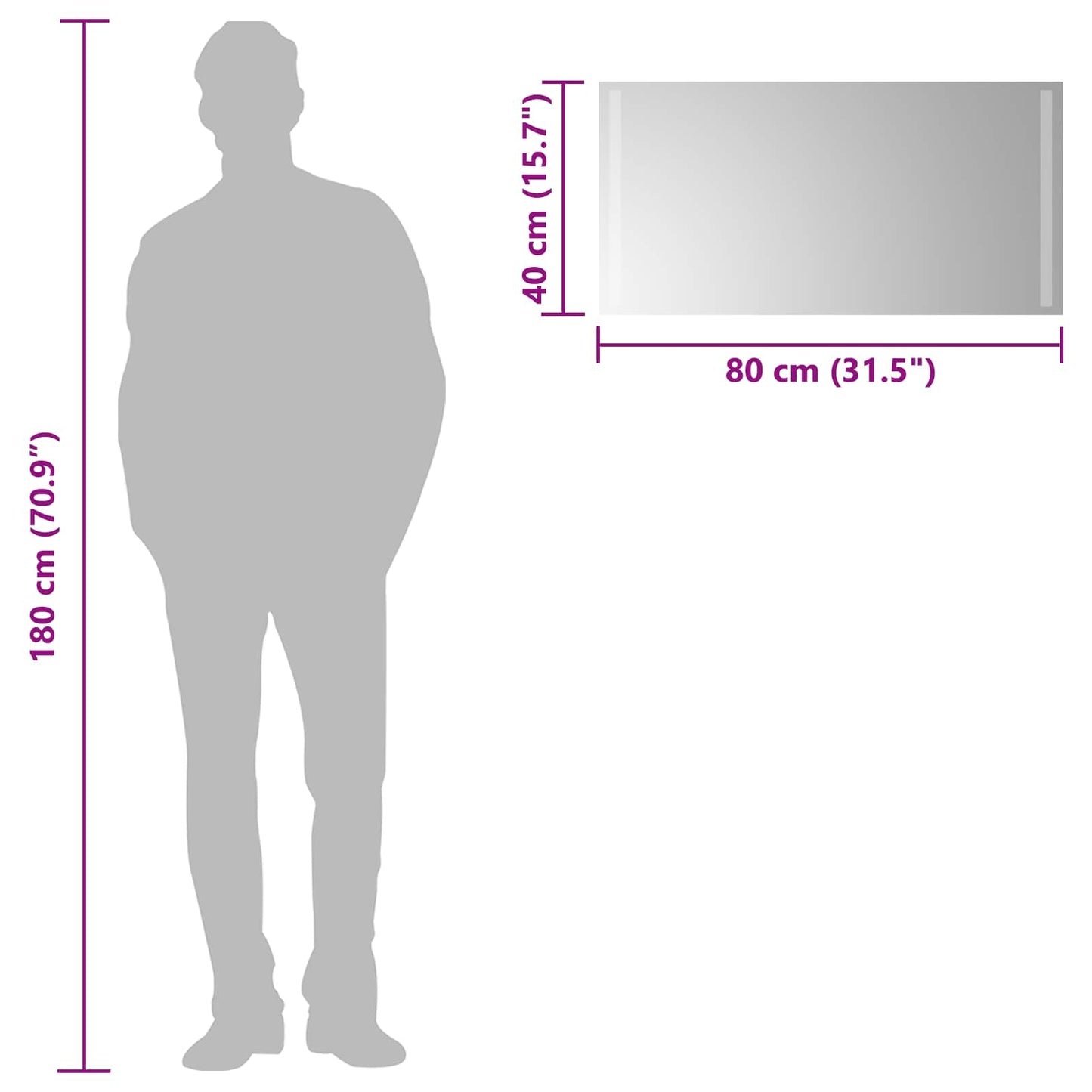 vidaXL LED Bathroom Mirror Transparent 80 x 40 cm Tempered Glass