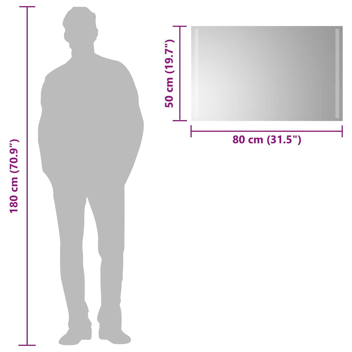 vidaXL LED Bathroom Mirror Transparent 80 x 50 cm Tempered Glass
