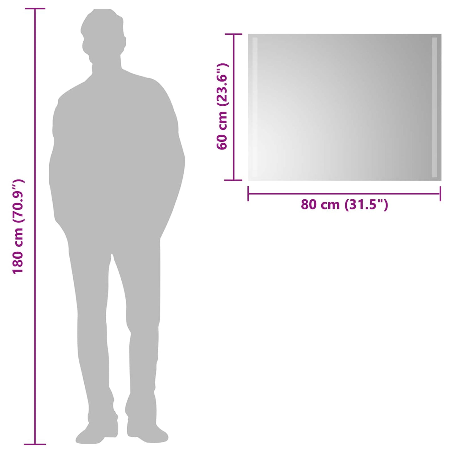 vidaXL LED Bathroom Mirror Transparent 80 x 60 cm Tempered Glass