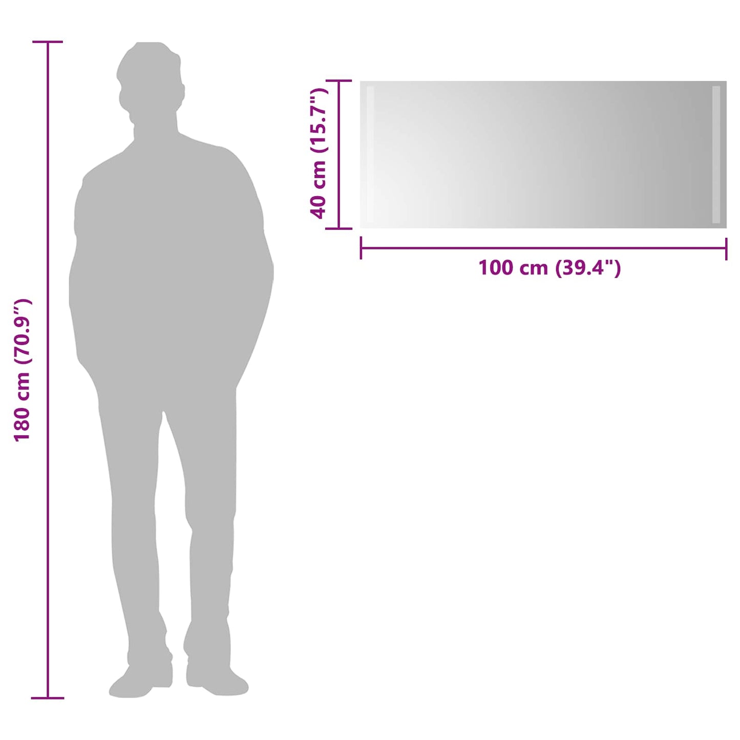 vidaXL LED Bathroom Mirror Transparent 100 x 40 cm Tempered Glass