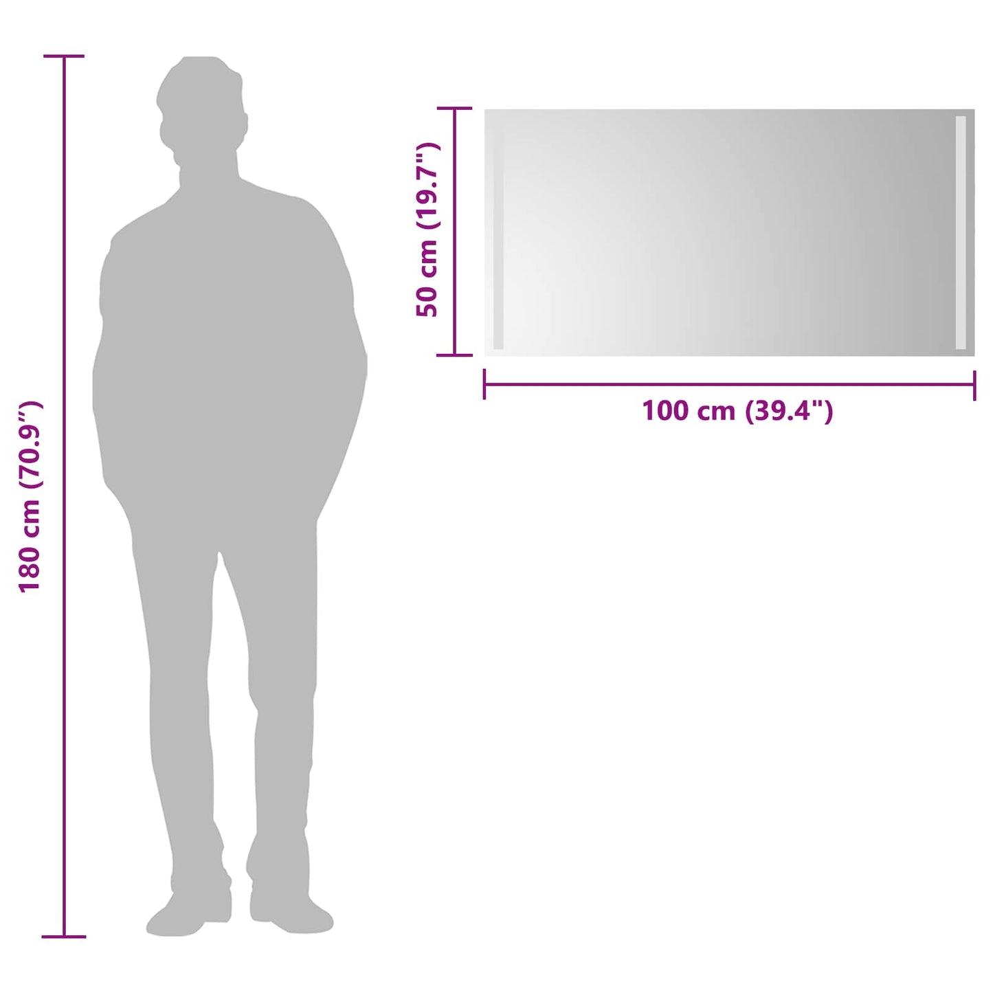vidaXL LED Bathroom Mirror Transparent 100 x 50 cm Tempered Glass