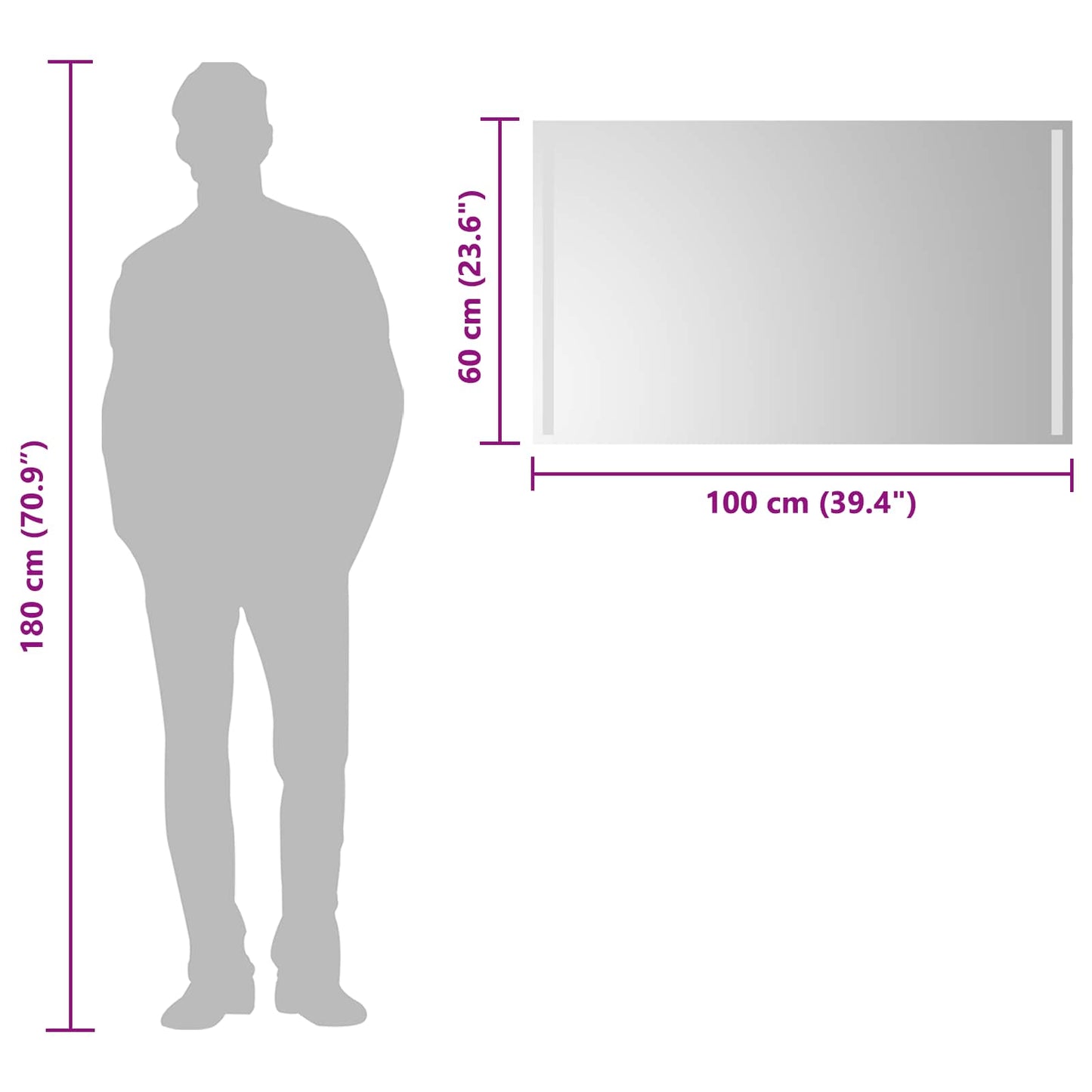 vidaXL LED Bathroom Mirror Transparent 100 x 60 cm Tempered Glass