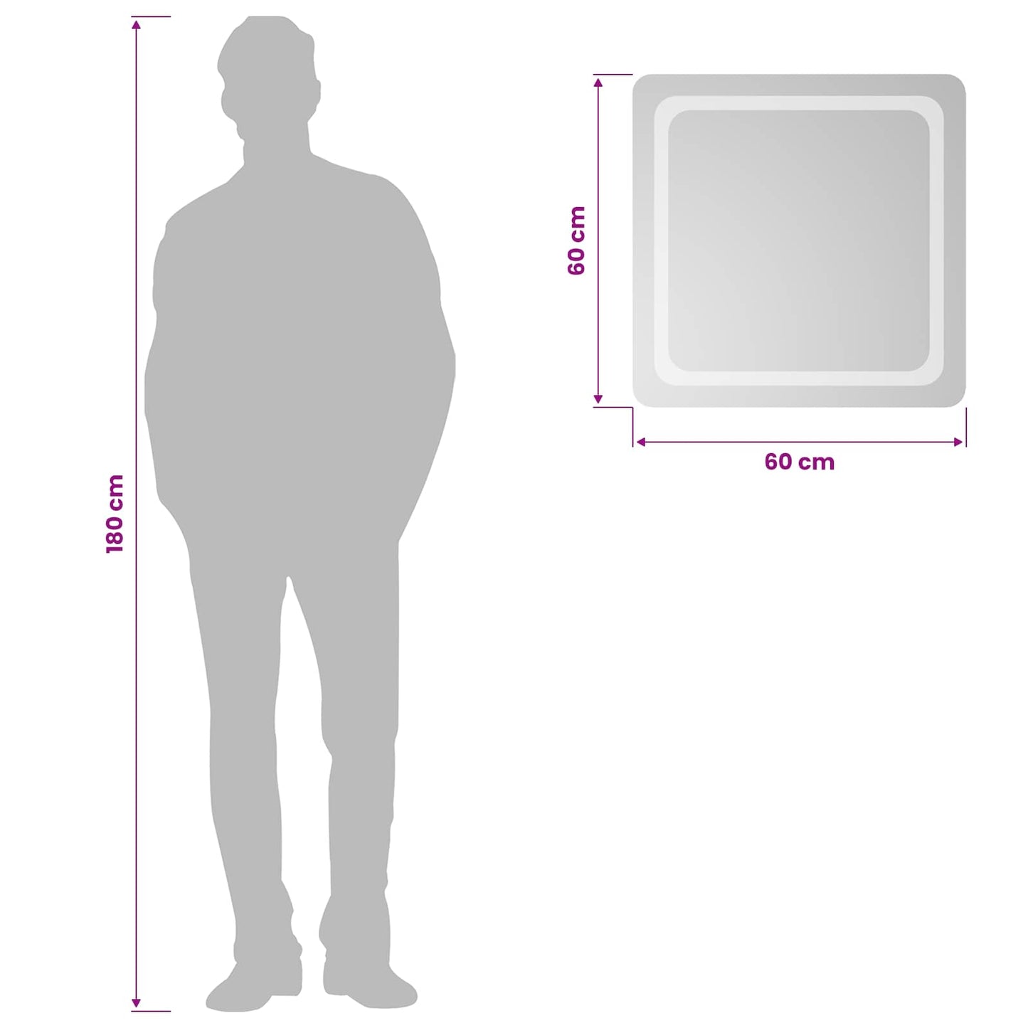 vidaXL LED Bathroom Mirror Transparent 60 x 60 cm Tempered Glass