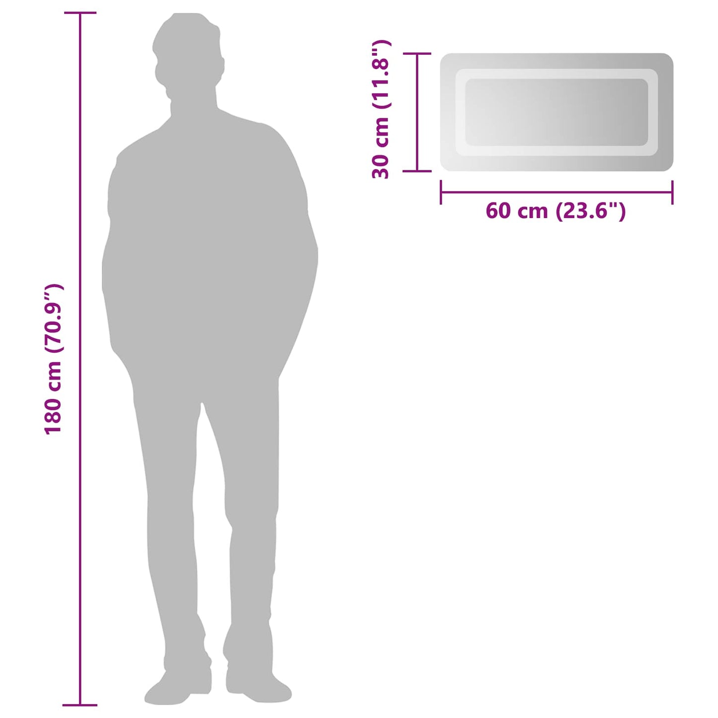 vidaXL LED Bathroom Mirror Transparent 60 x 30 cm Tempered Glass