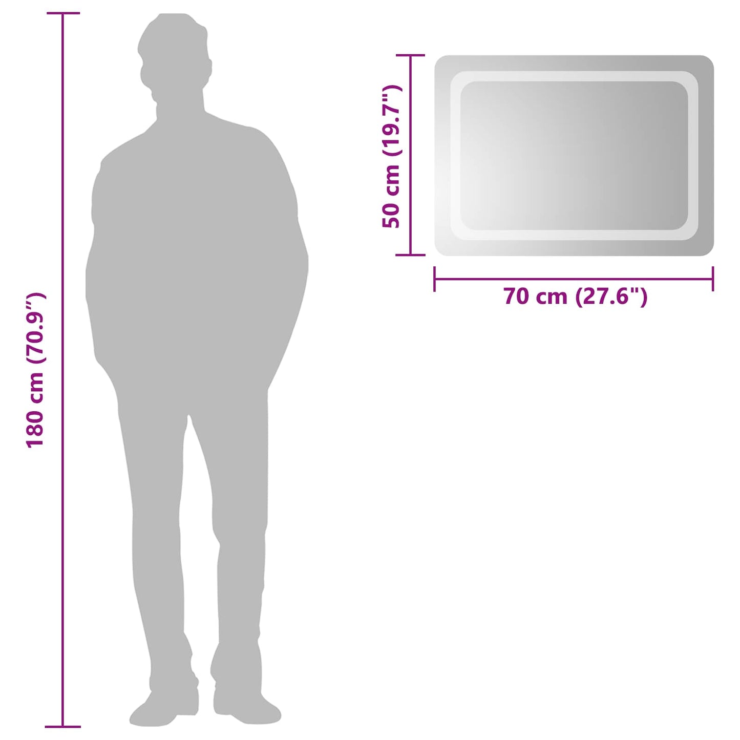 vidaXL LED Bathroom Mirror Transparent 70 x 50 cm Tempered Glass