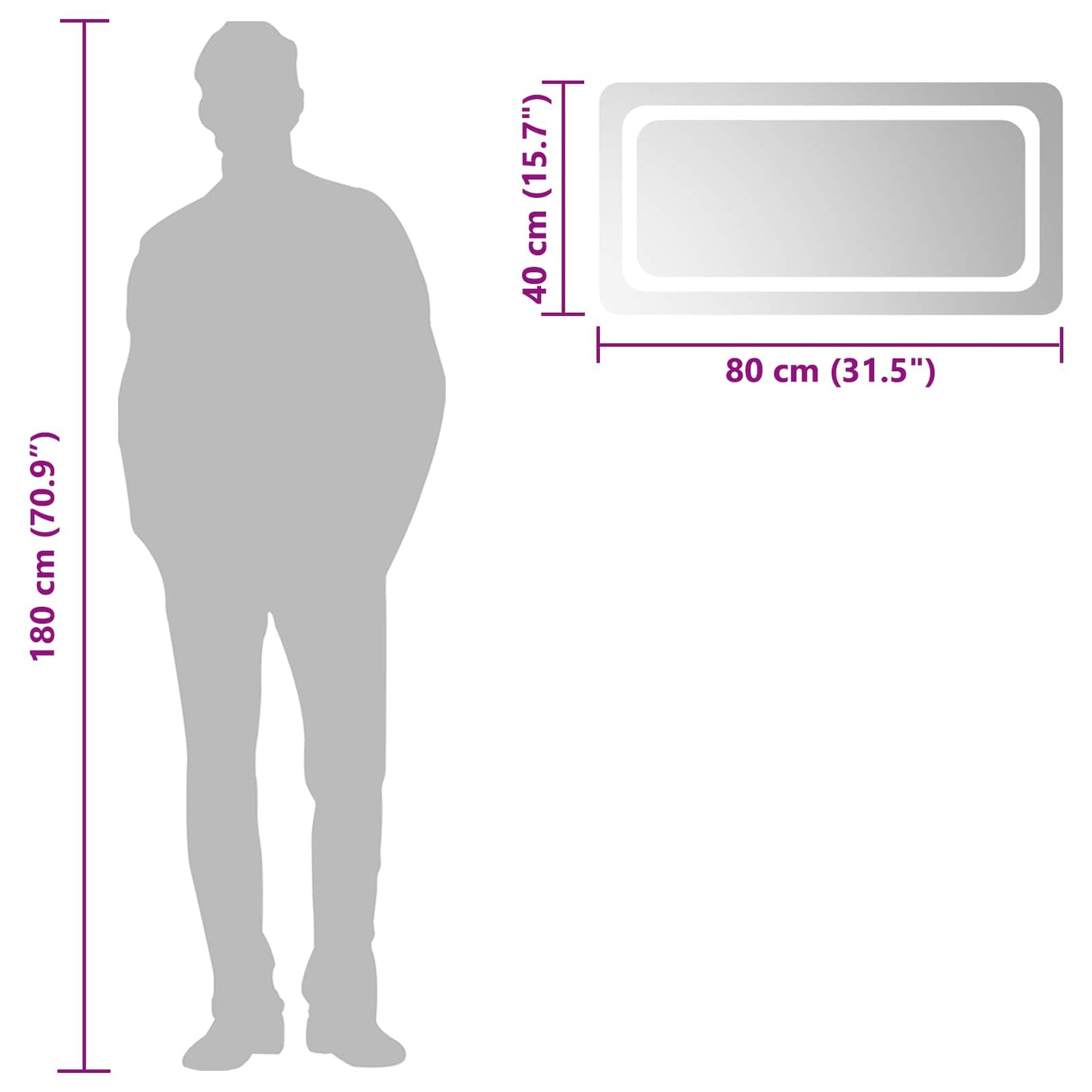 vidaXL LED Bathroom Mirror Transparent 80 x 40 cm Tempered Glass