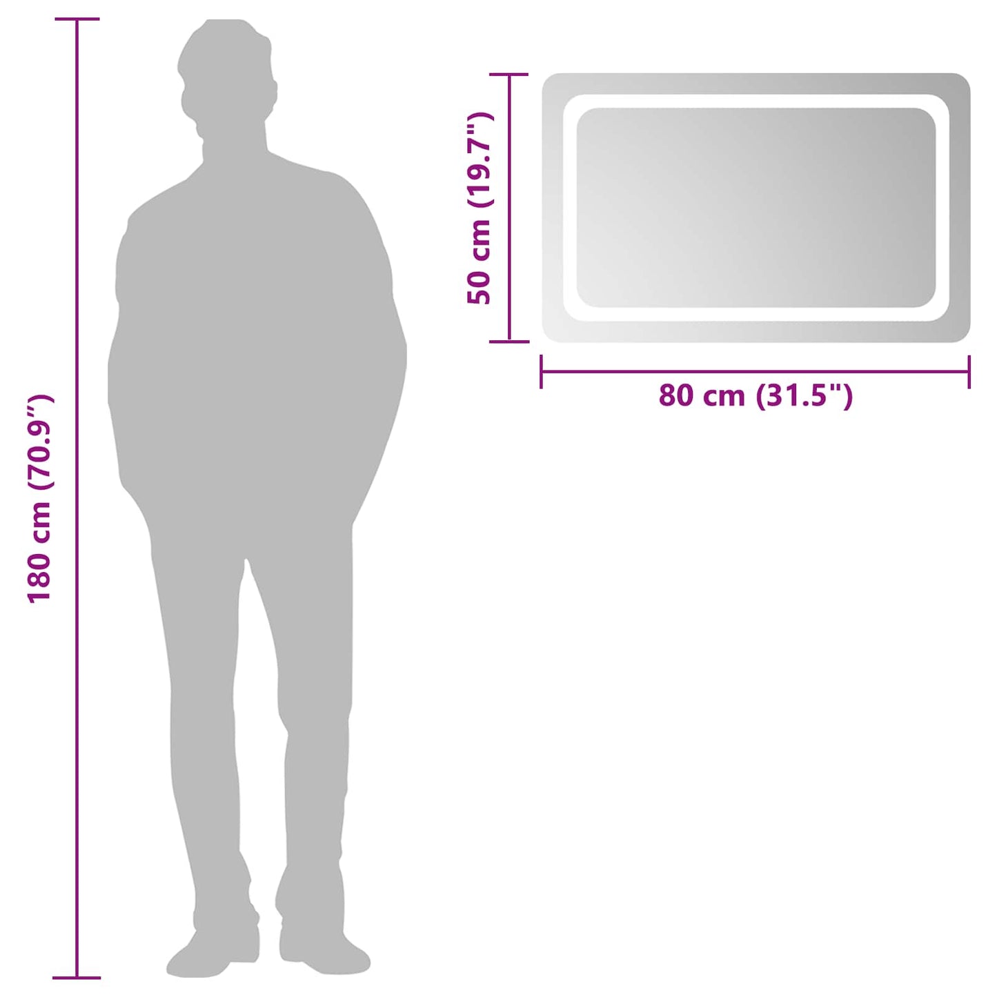 vidaXL LED Bathroom Mirror Transparent 80 x 50 cm Tempered Glass