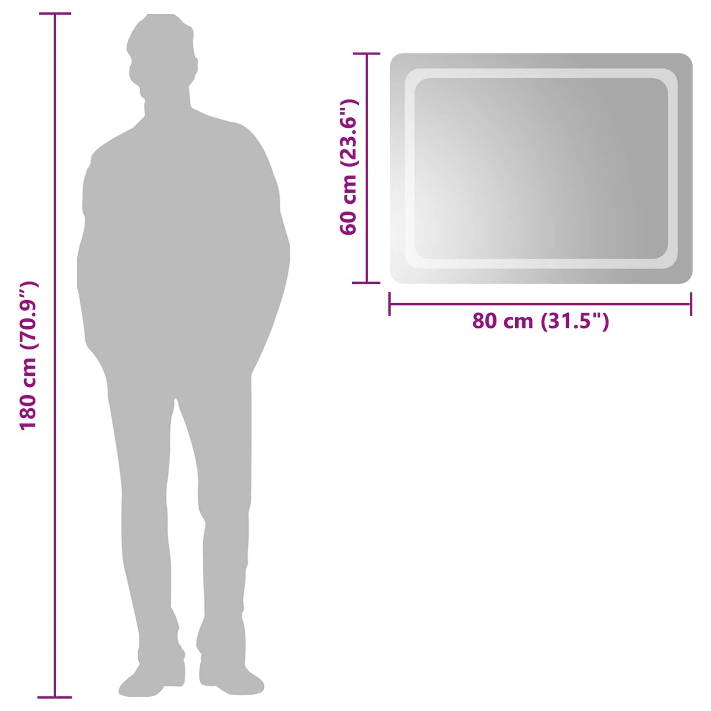 vidaXL LED Bathroom Mirror Transparent 80 x 60 cm Tempered Glass