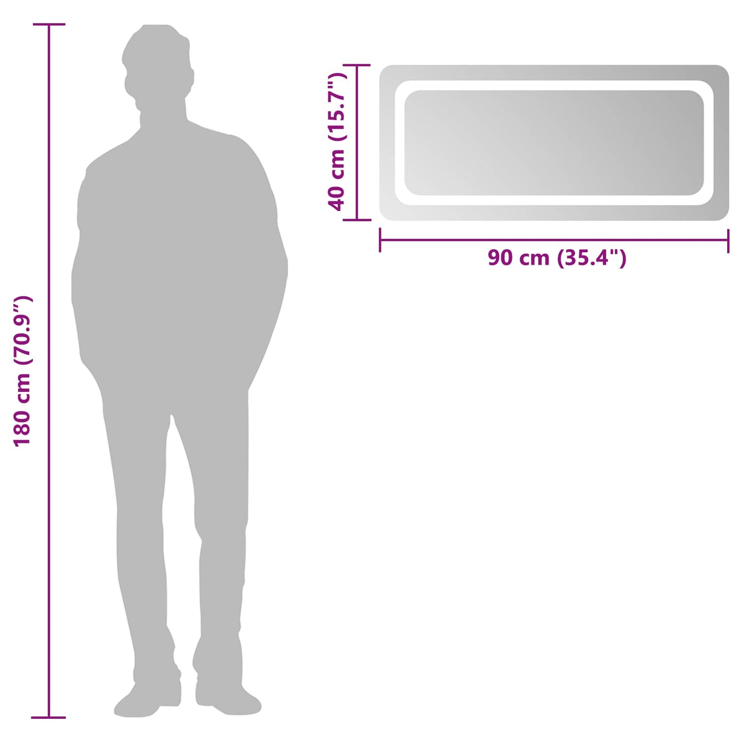 vidaXL LED Bathroom Mirror Transparent 90 x 40 cm Tempered Glass