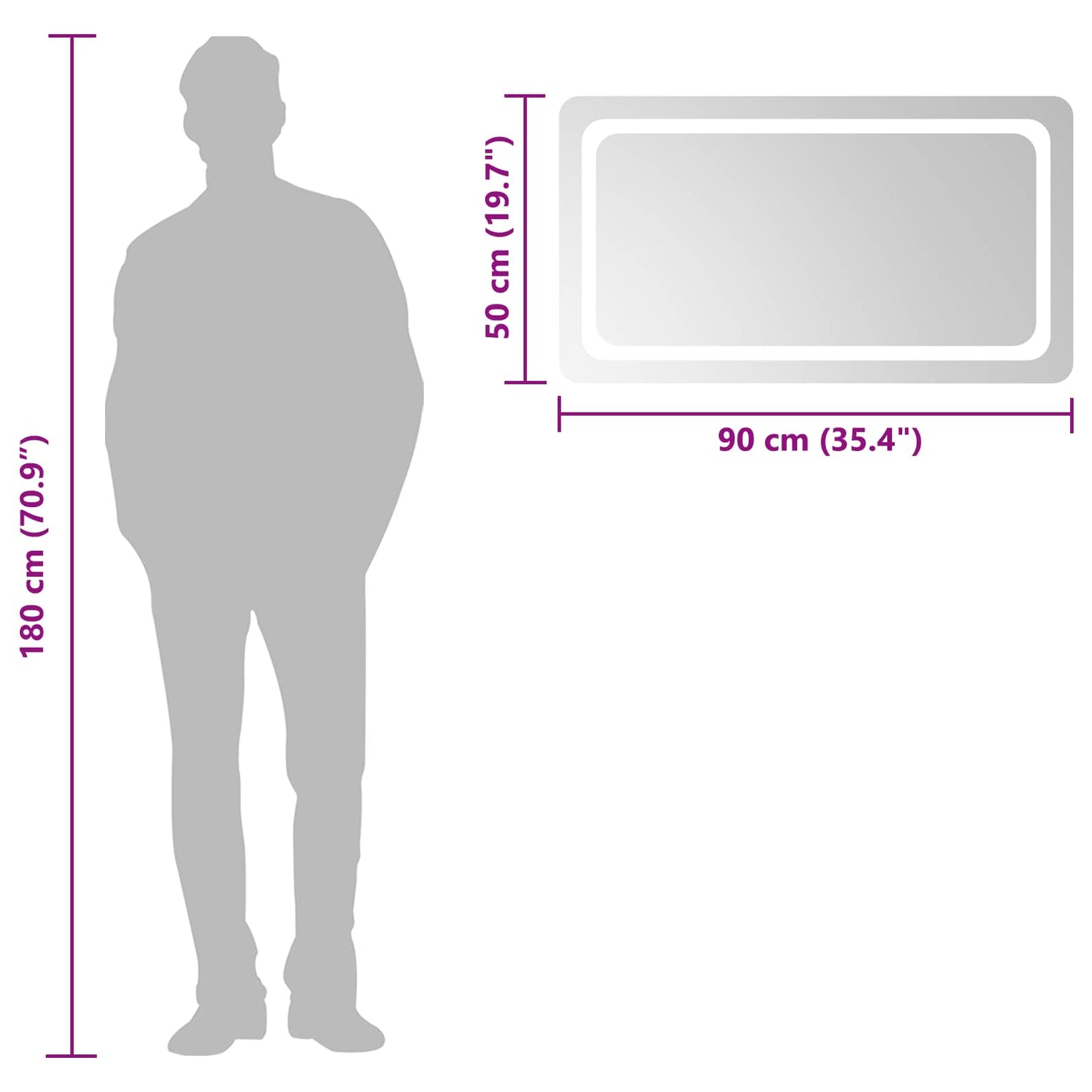 vidaXL LED Bathroom Mirror Transparent 90 x 50 cm Tempered Glass