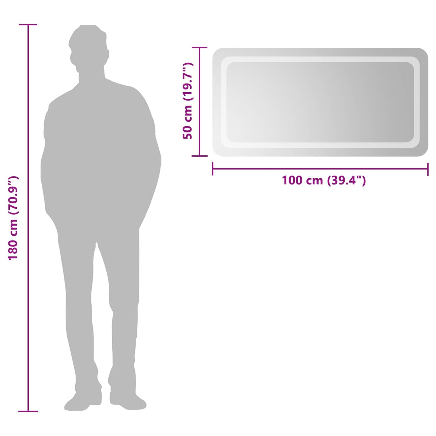 vidaXL LED Bathroom Mirror Transparent 100 x 50 cm Tempered Glass