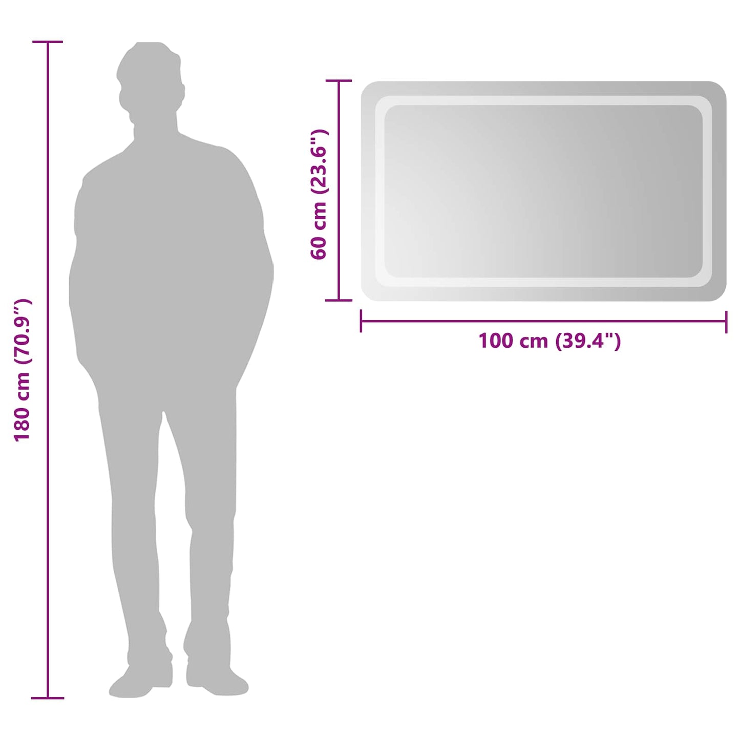 vidaXL LED Bathroom Mirror Transparent 100 x 60 cm Tempered Glass