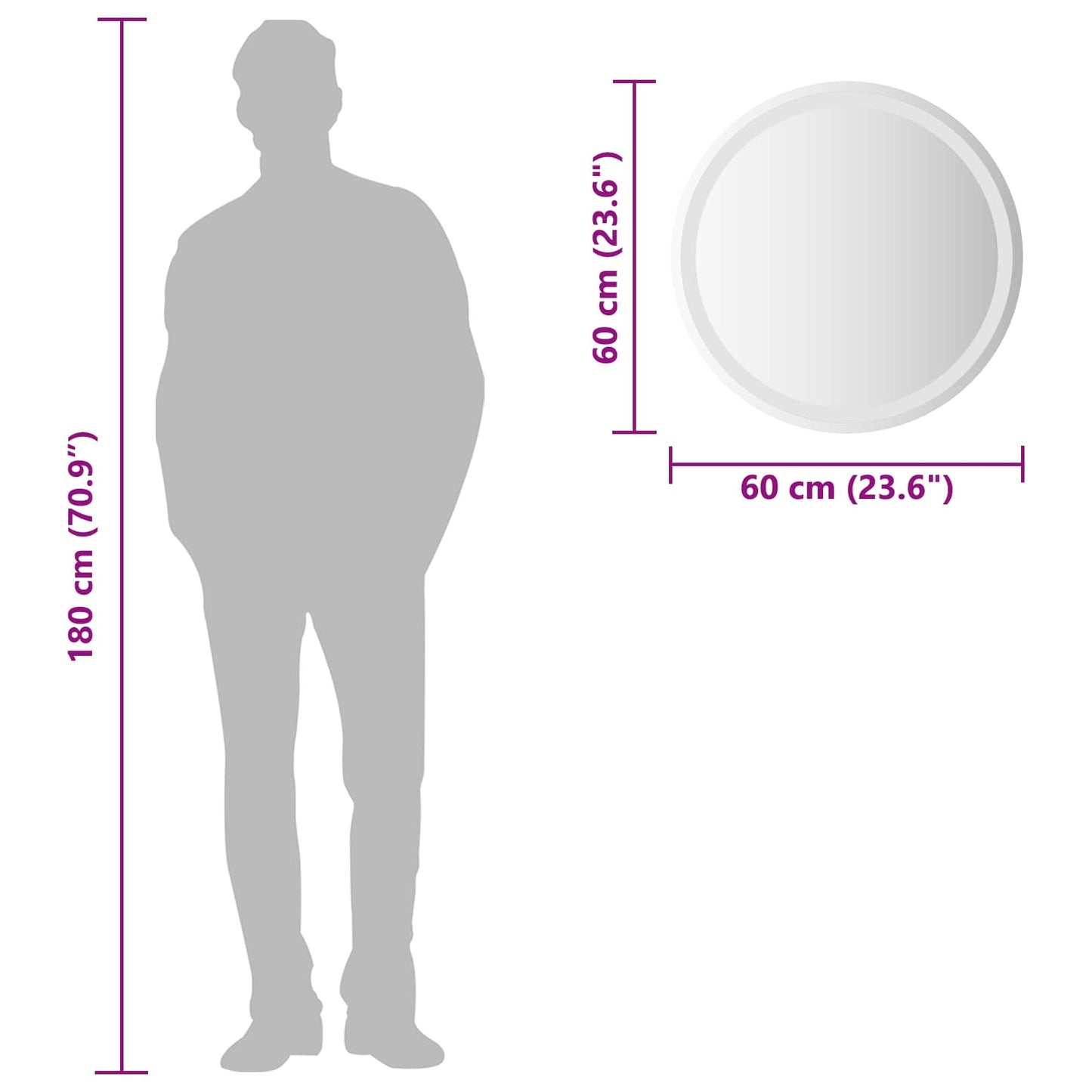 vidaXL LED Bathroom Mirror Transparent Ø 60 cm Tempered Glass