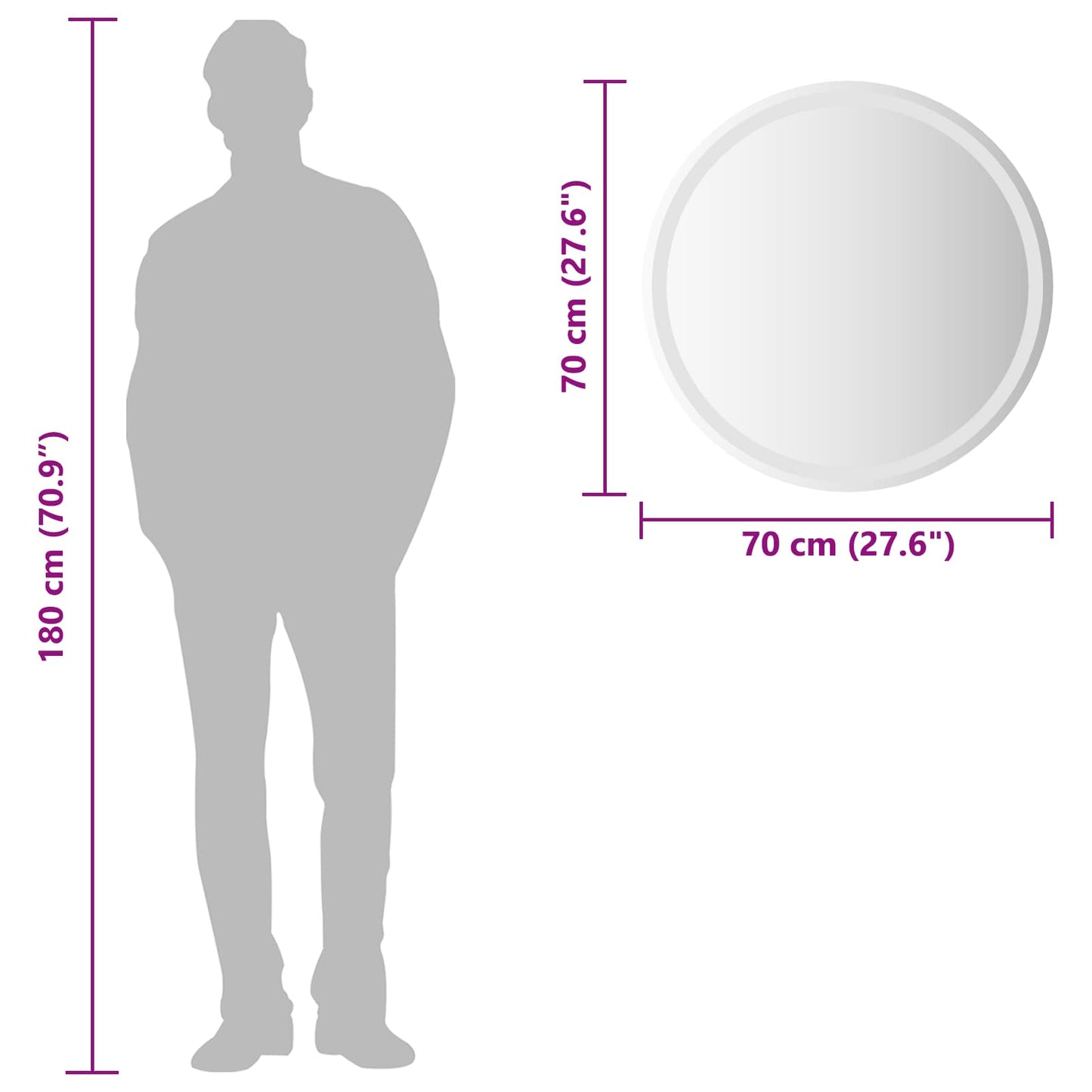 vidaXL LED Bathroom Mirror Transparent Ø 70 cm Tempered Glass