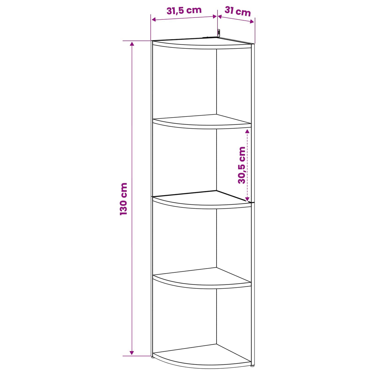 vidaXL Corner Shelf 4-Tier 31.5 x 31 x 130 cm Engineered Wood White