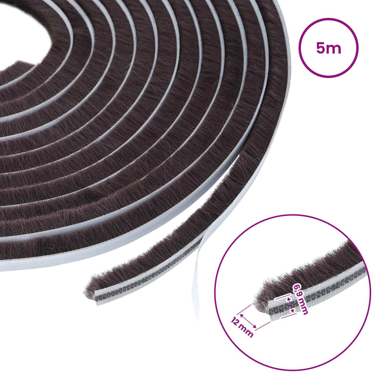 vidaXL Self-Adhesive Door Brush Seal 5 m PP Brown