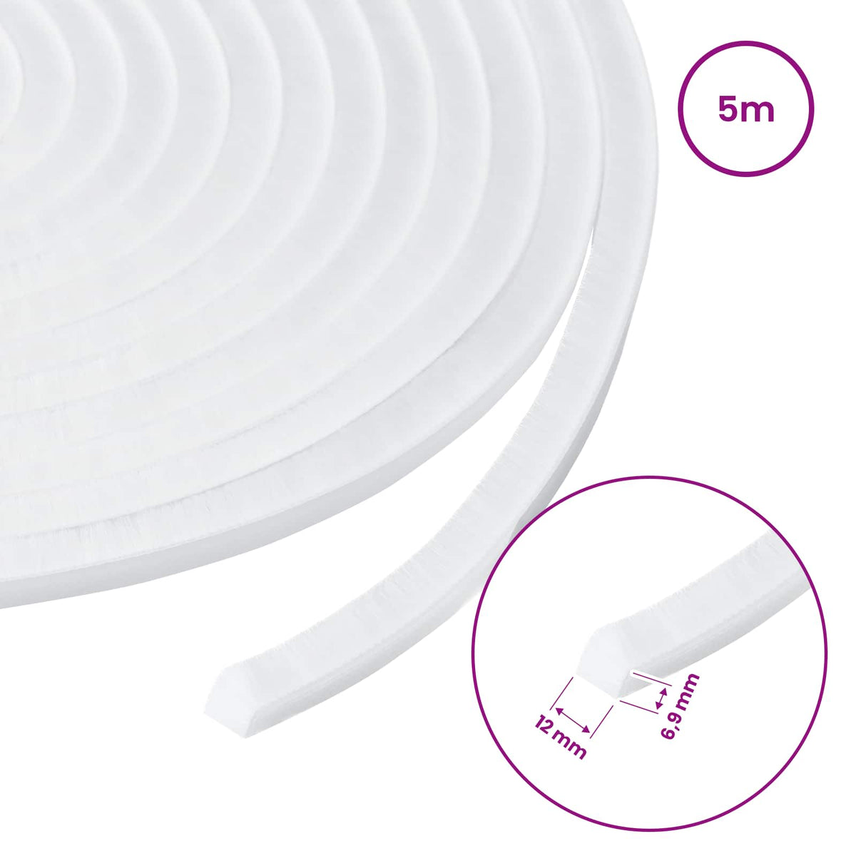 vidaXL Self-Adhesive Door Brush Seal 5 m PP White