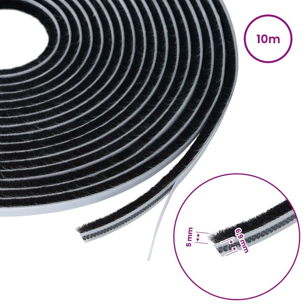 vidaXL Self-Adhesive Door Brush Seal 10 m PP Black