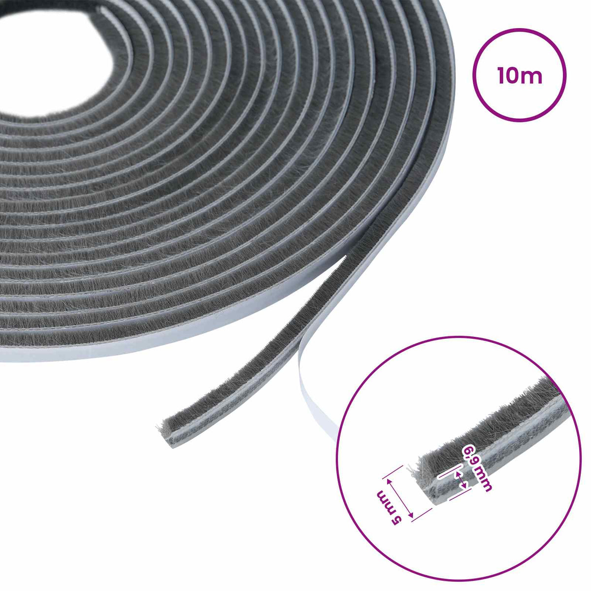 vidaXL Self-Adhesive Door Brush Seal 10 m PP Grey