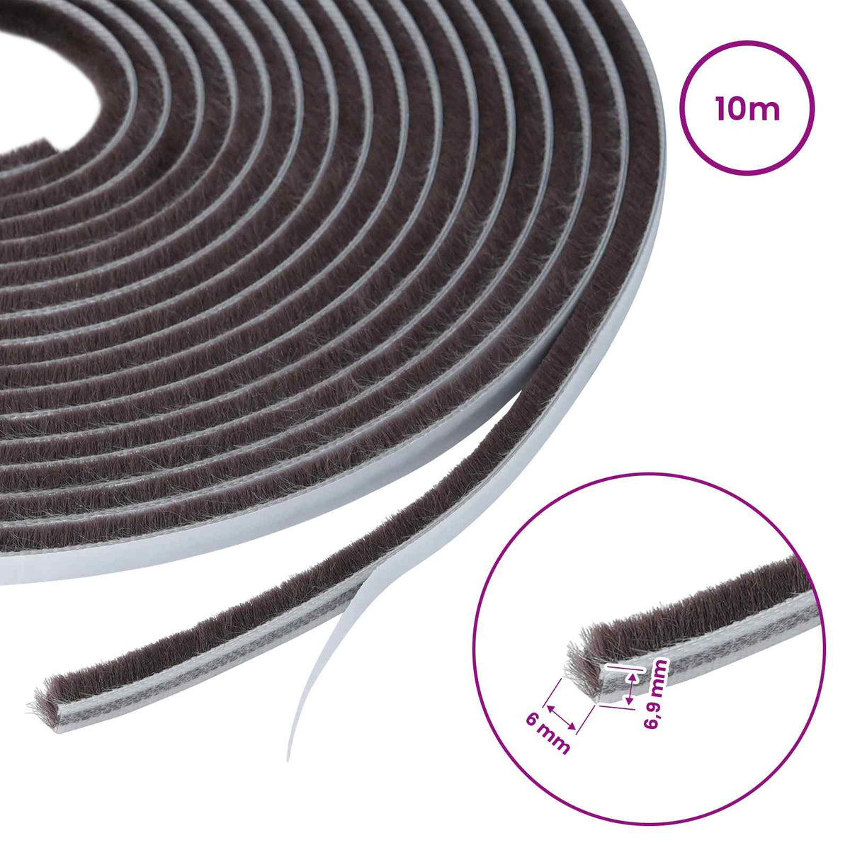vidaXL Self-Adhesive Door Brush Seal 10 m PP Brown