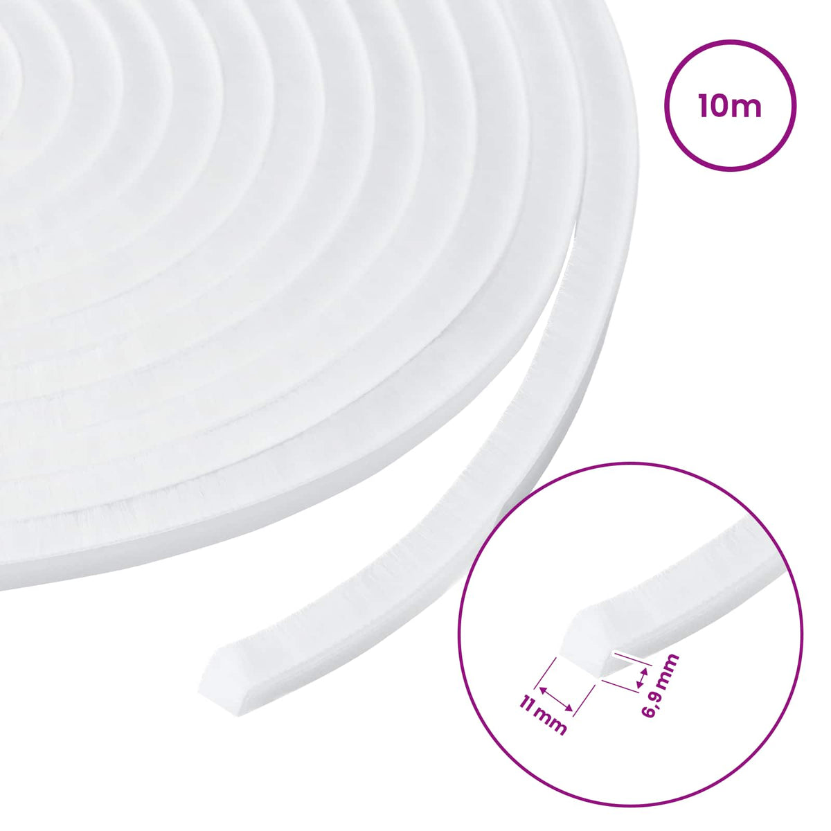 vidaXL Self-Adhesive Door Brush Seal 10 m PP White