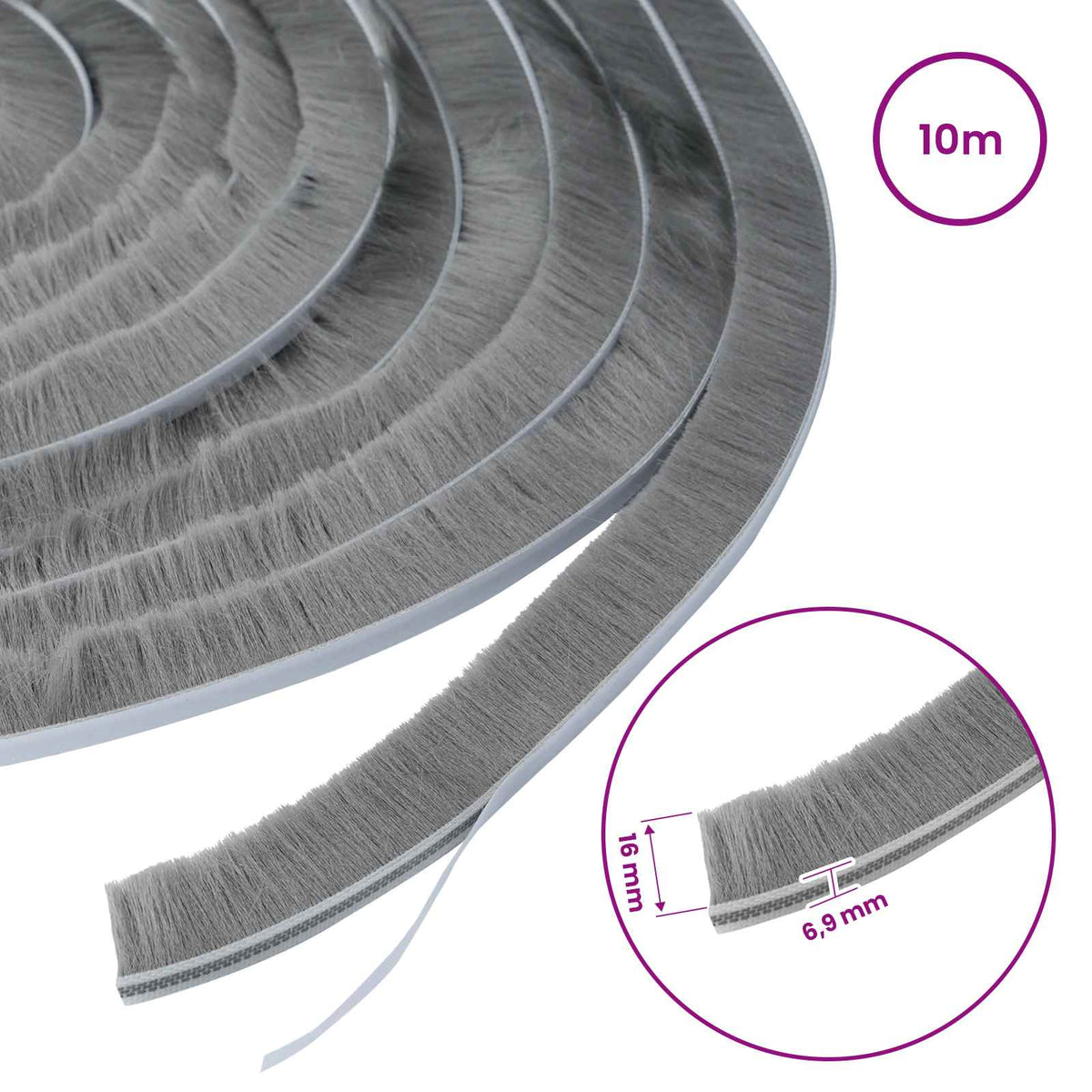 vidaXL Self-Adhesive Door Brush Seal 10 m PP Grey