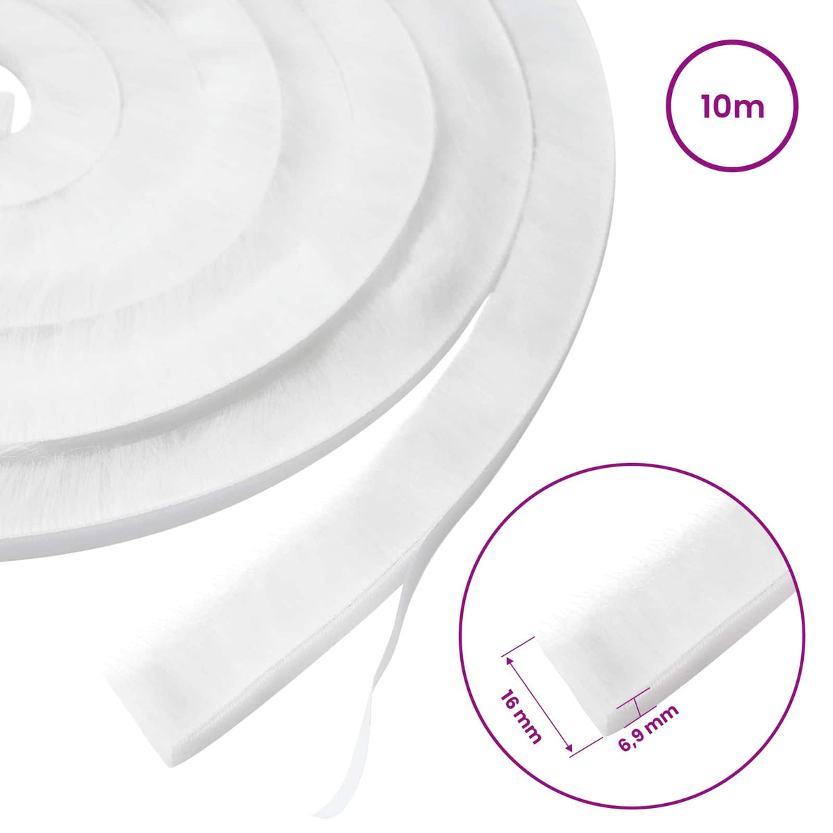 vidaXL Self-Adhesive Door Brush Seal 10 m PP White