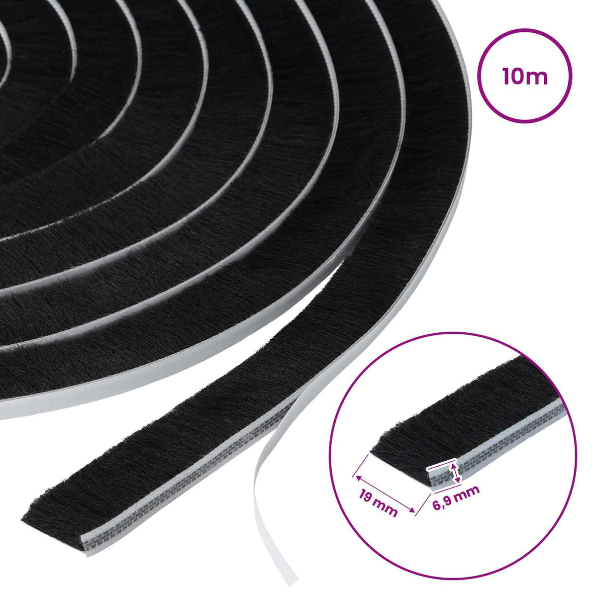 vidaXL Self-Adhesive Door Brush Seal 10 m PP Black