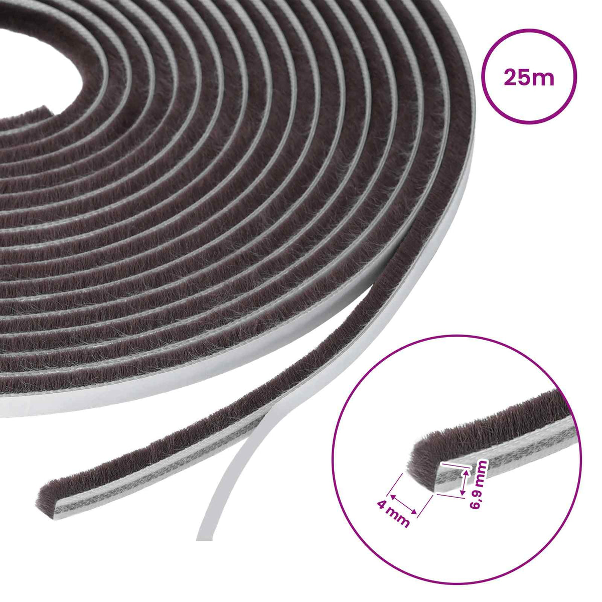 vidaXL Self-Adhesive Door Brush Seal 25 m PP Brown