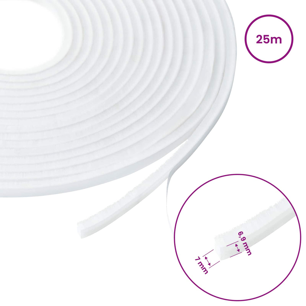 vidaXL Self-Adhesive Door Brush Seal 25 m PP White