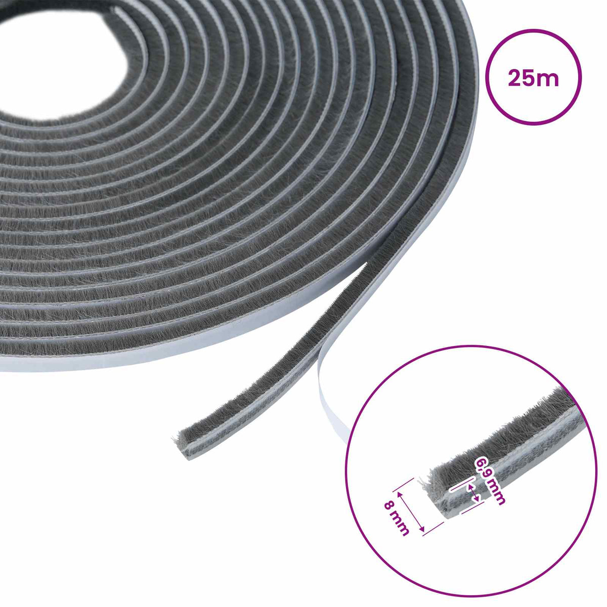 vidaXL Self-Adhesive Door Brush Seal 25 m PP Grey