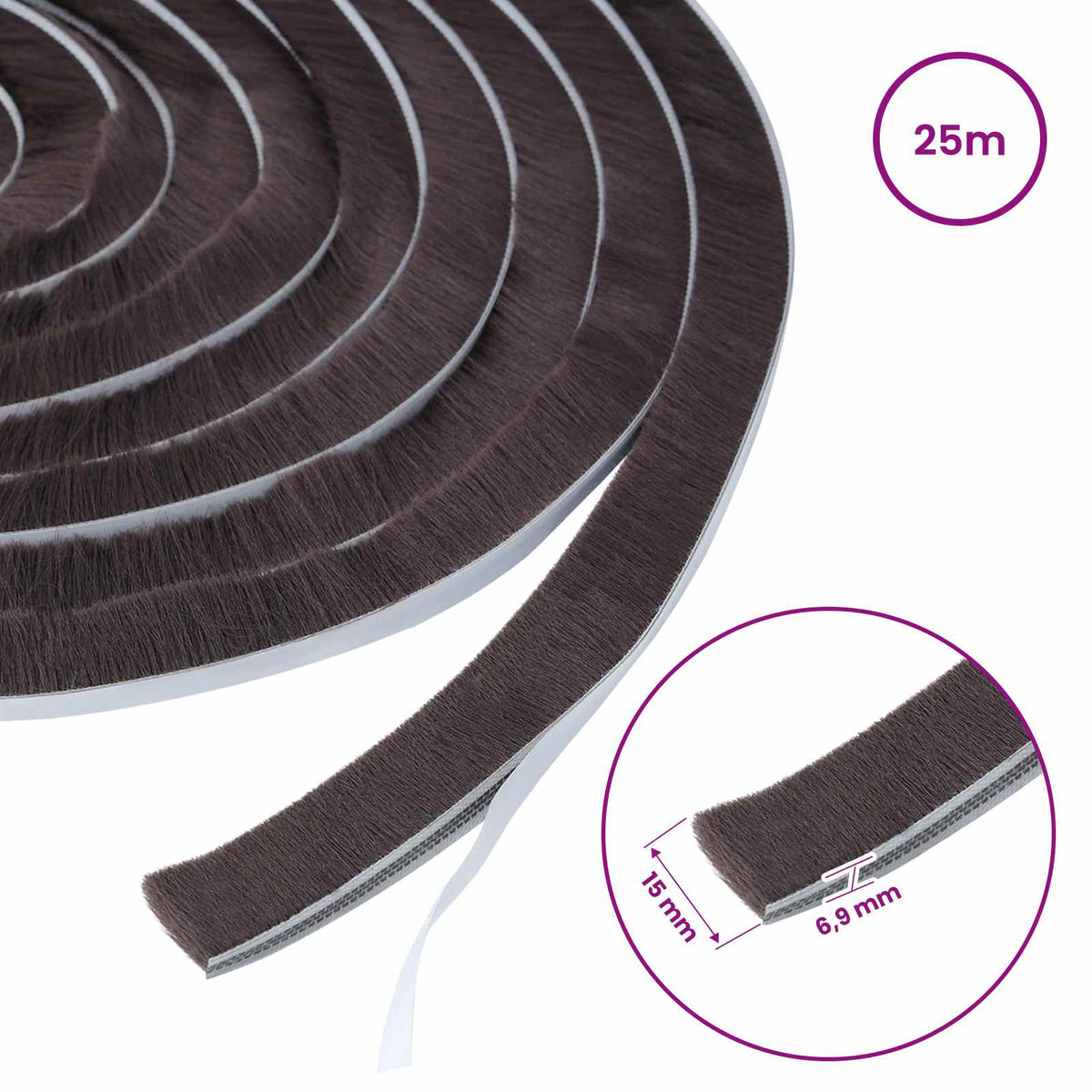 vidaXL Self-Adhesive Door Brush Seal 25 m PP Brown