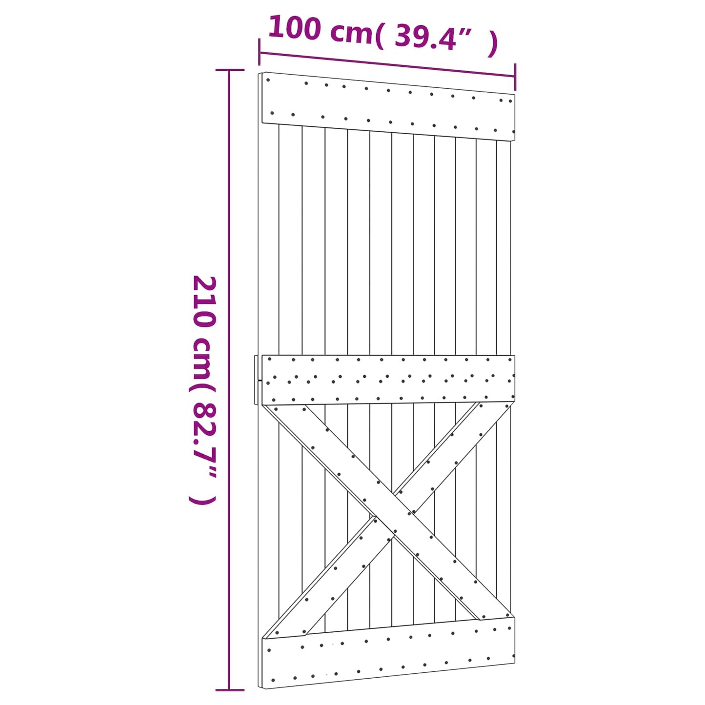 vidaXL Sliding Door Natural and White 100 x 210 cm Solid Pine Wood