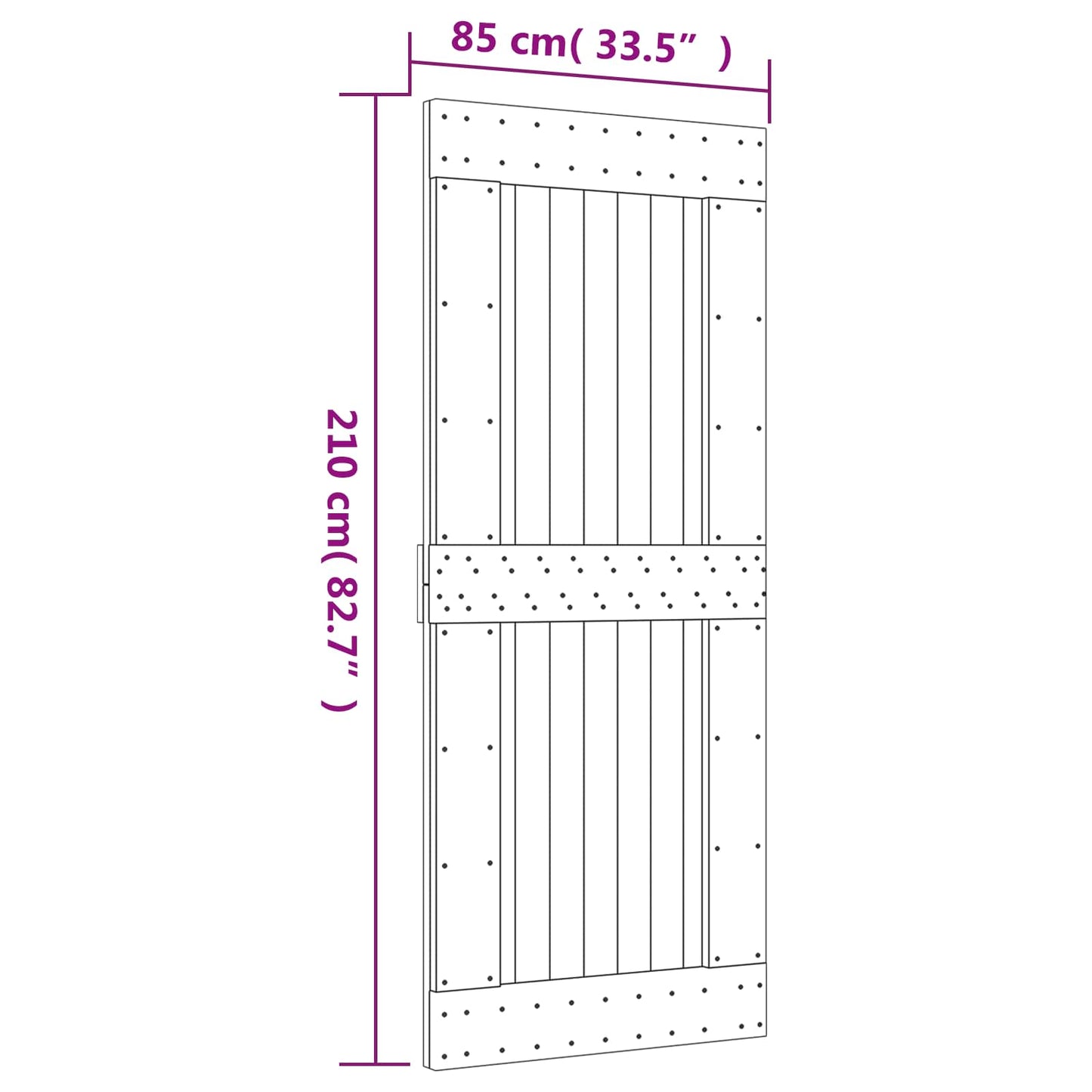 vidaXL Sliding Door Natural and Black 85 x 210 cm Solid Pine Wood