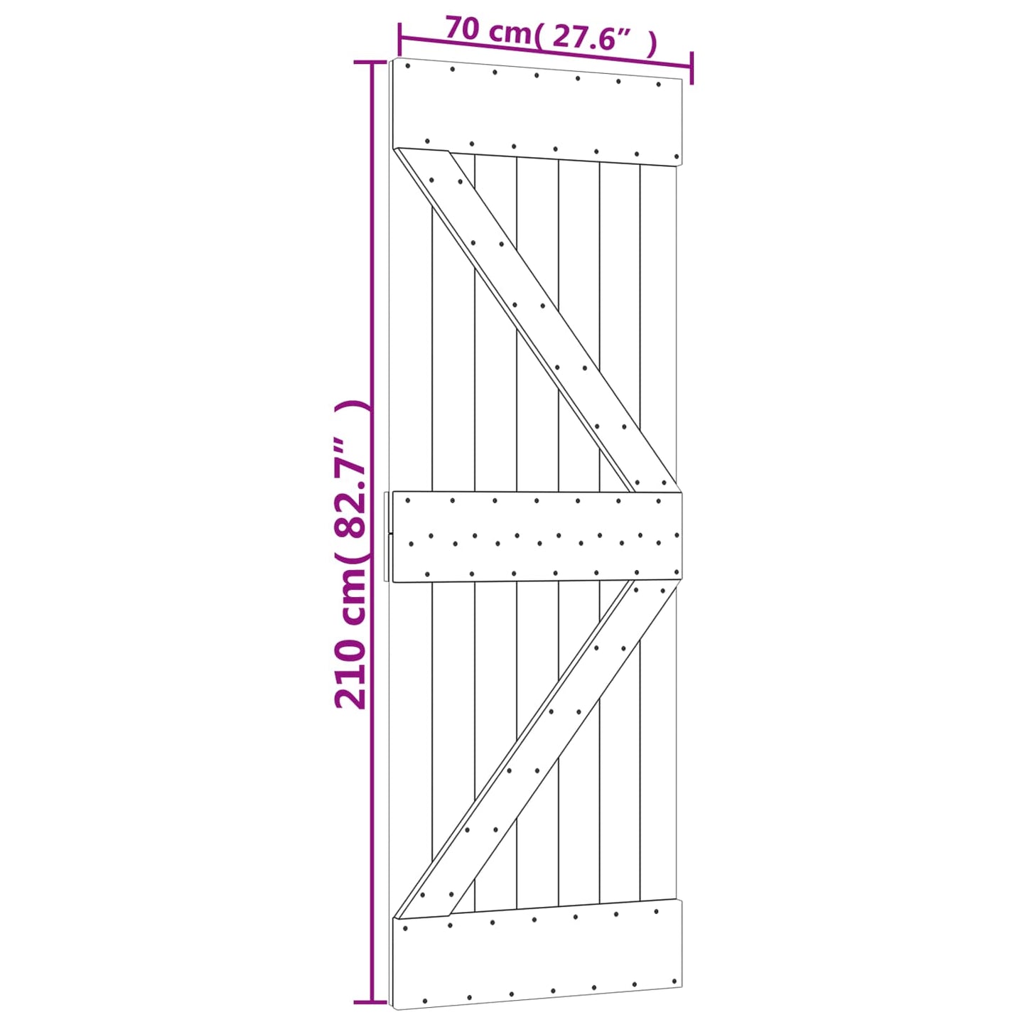 vidaXL Sliding Door Natural and White 70 x 210 cm Solid Pine Wood