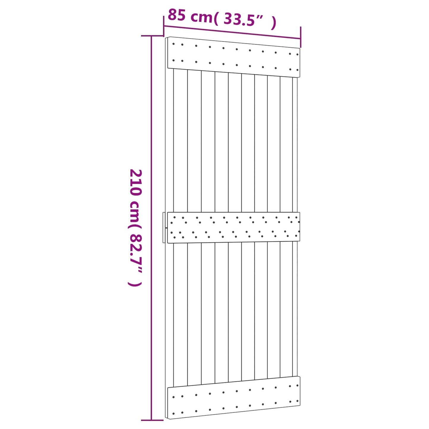 vidaXL Sliding Door Natural and Black 85 x 210 cm Solid Pine Wood