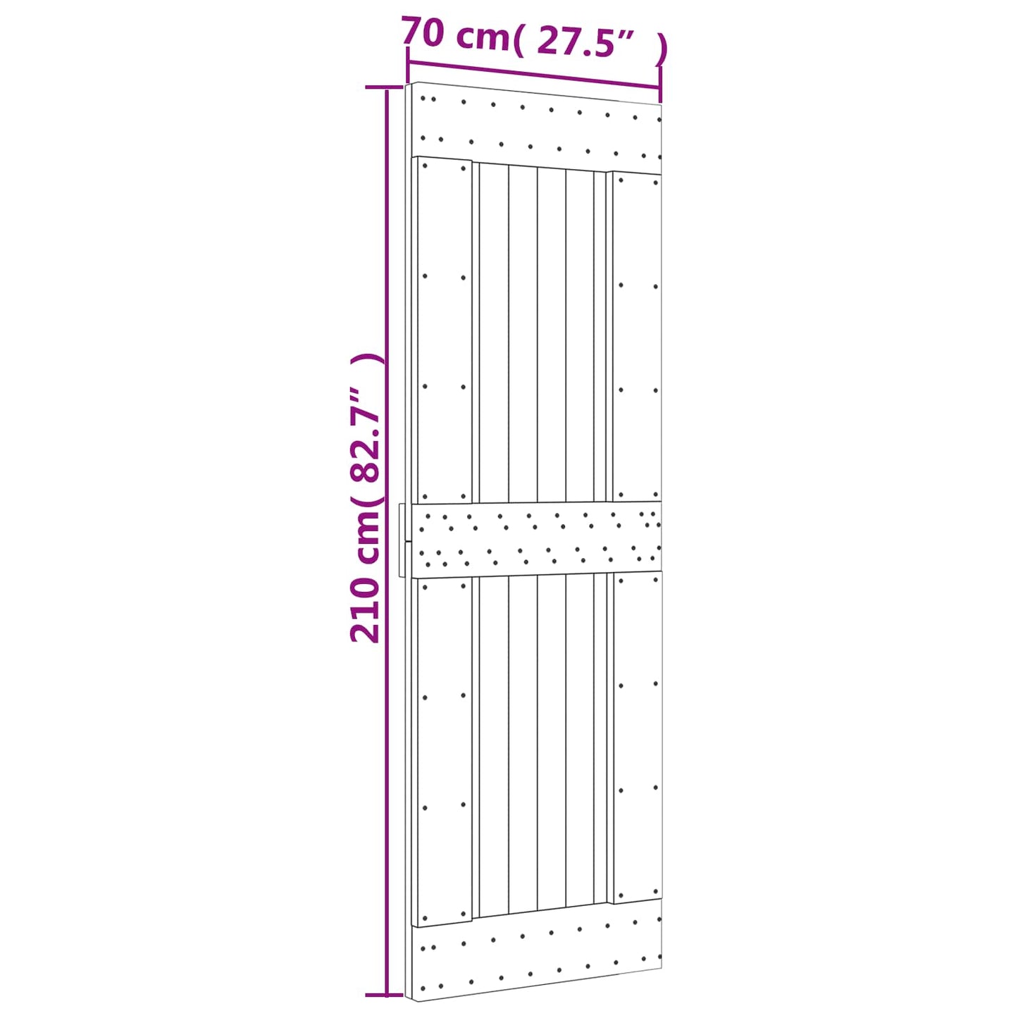 vidaXL Sliding Door Natural and Black 70 x 210 cm Solid Pine Wood