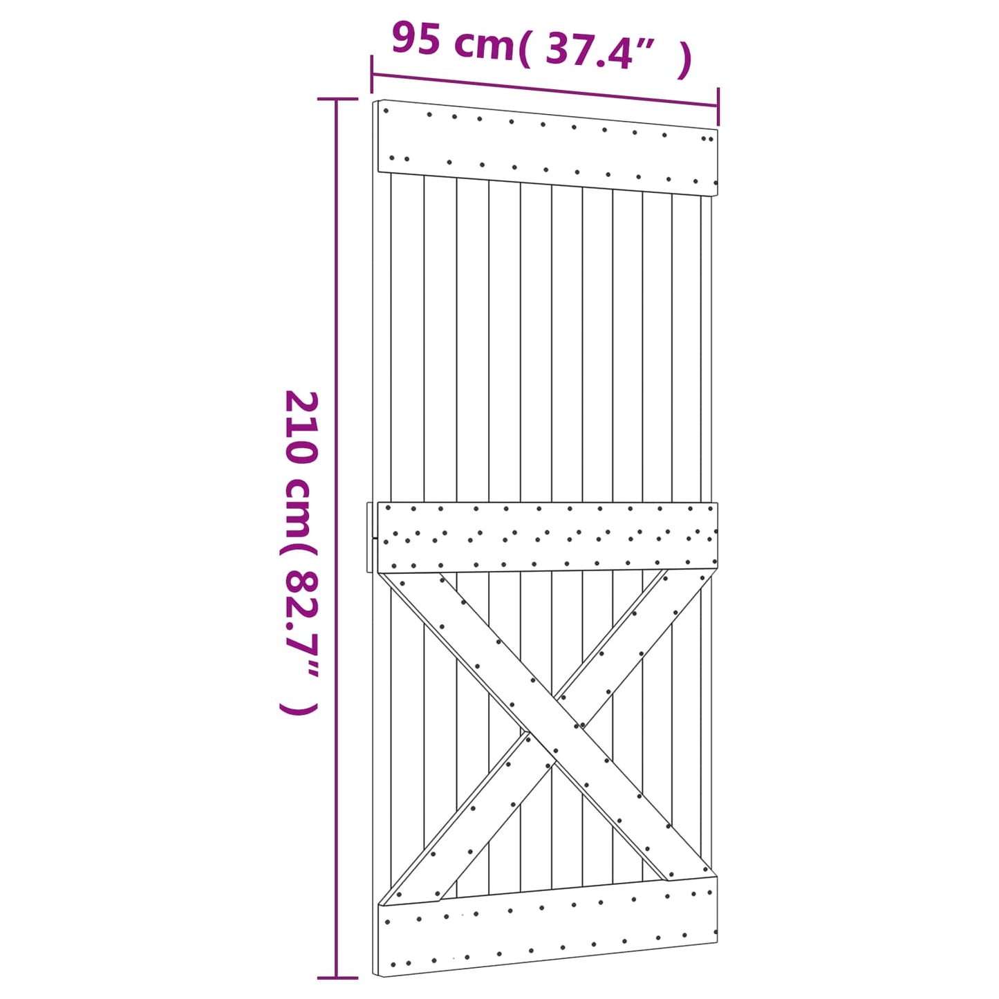 vidaXL Sliding Door Natural and Black 95 x 210 cm Solid Pine Wood