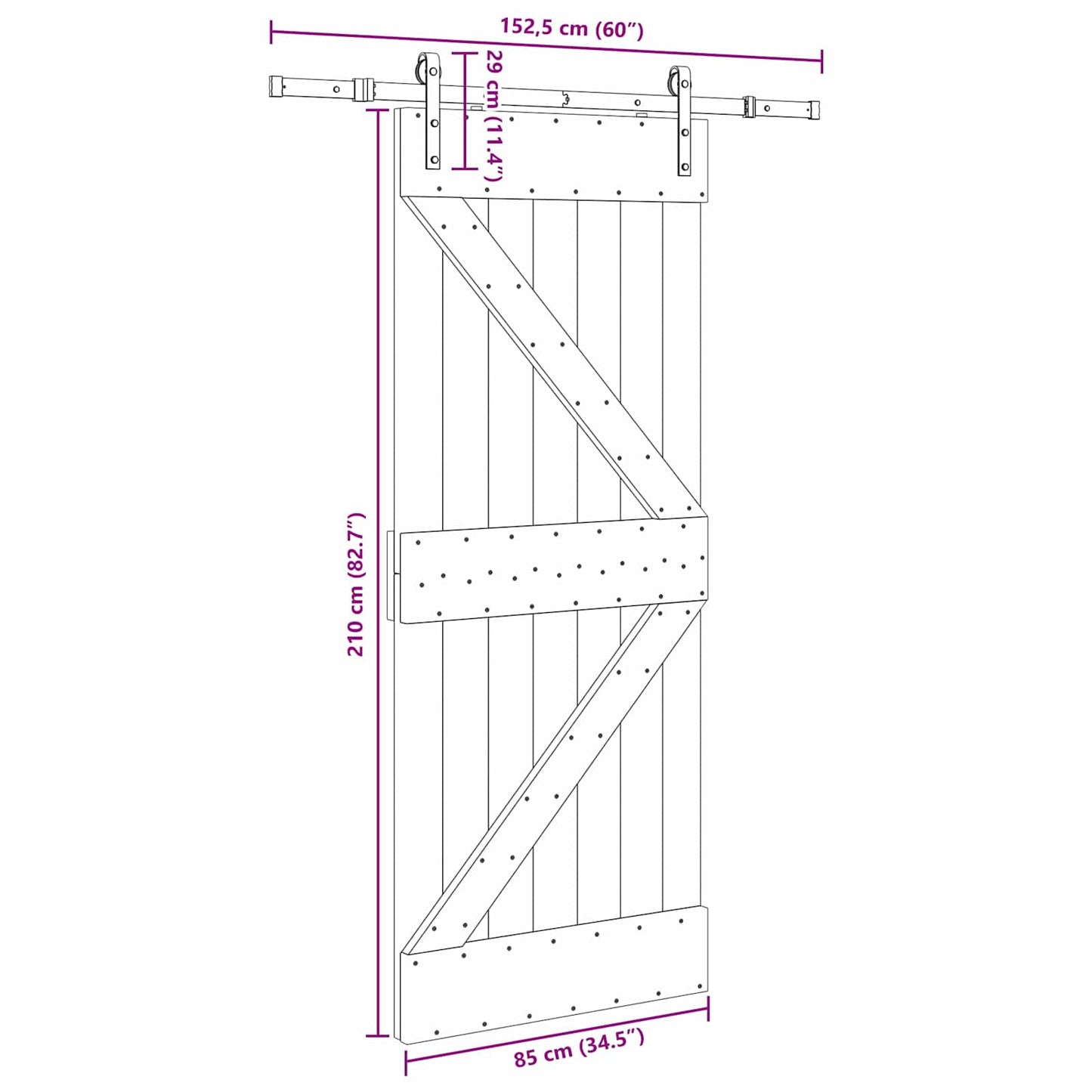 vidaXL Sliding Door NARVIK Natural and Black 85 x 210 cm (152.5 cm)