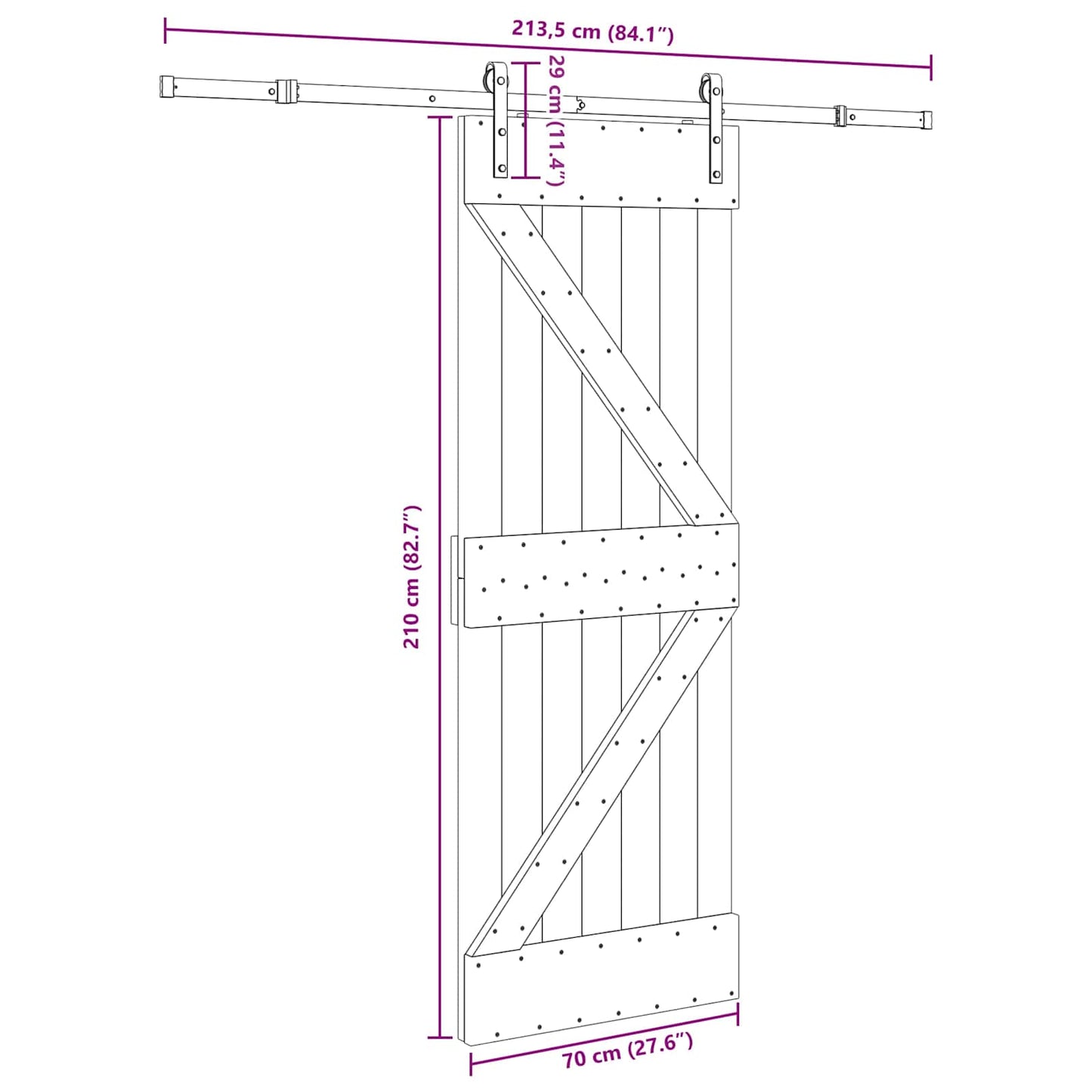 vidaXL Sliding Door NARVIK Natural and Black 70 x 210 cm (213.5 cm)