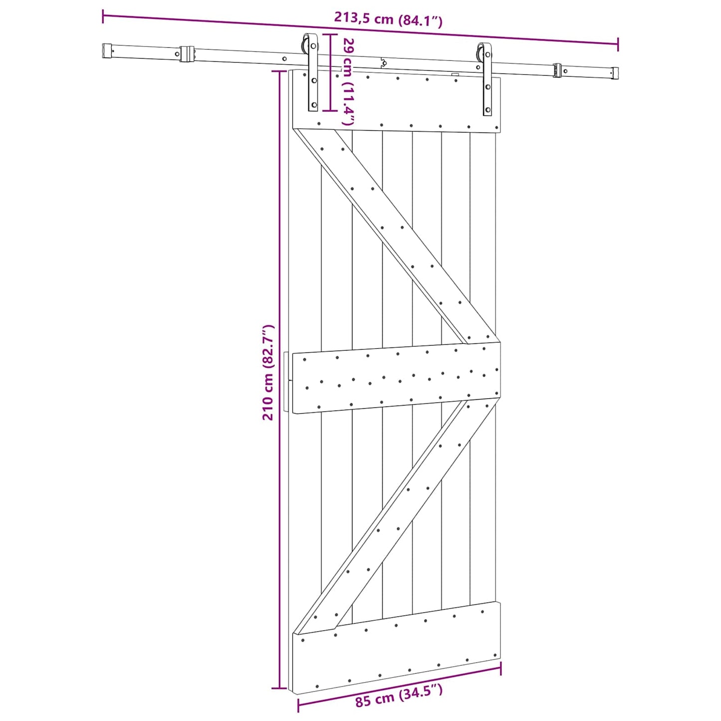 vidaXL Sliding Door NARVIK Natural and Black 85 x 210 cm (213.5 cm)