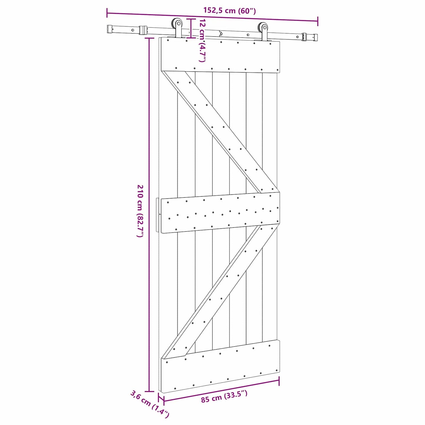 vidaXL Sliding Door NARVIK 85 x 210 cm (152.5 cm) Natural and Black