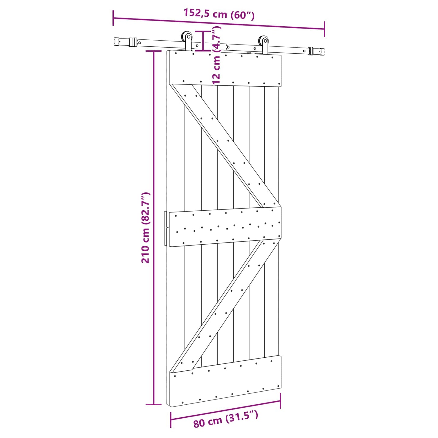 vidaXL Sliding Door NARVIK 80 x 210 cm (152.5 cm) Natural and Black