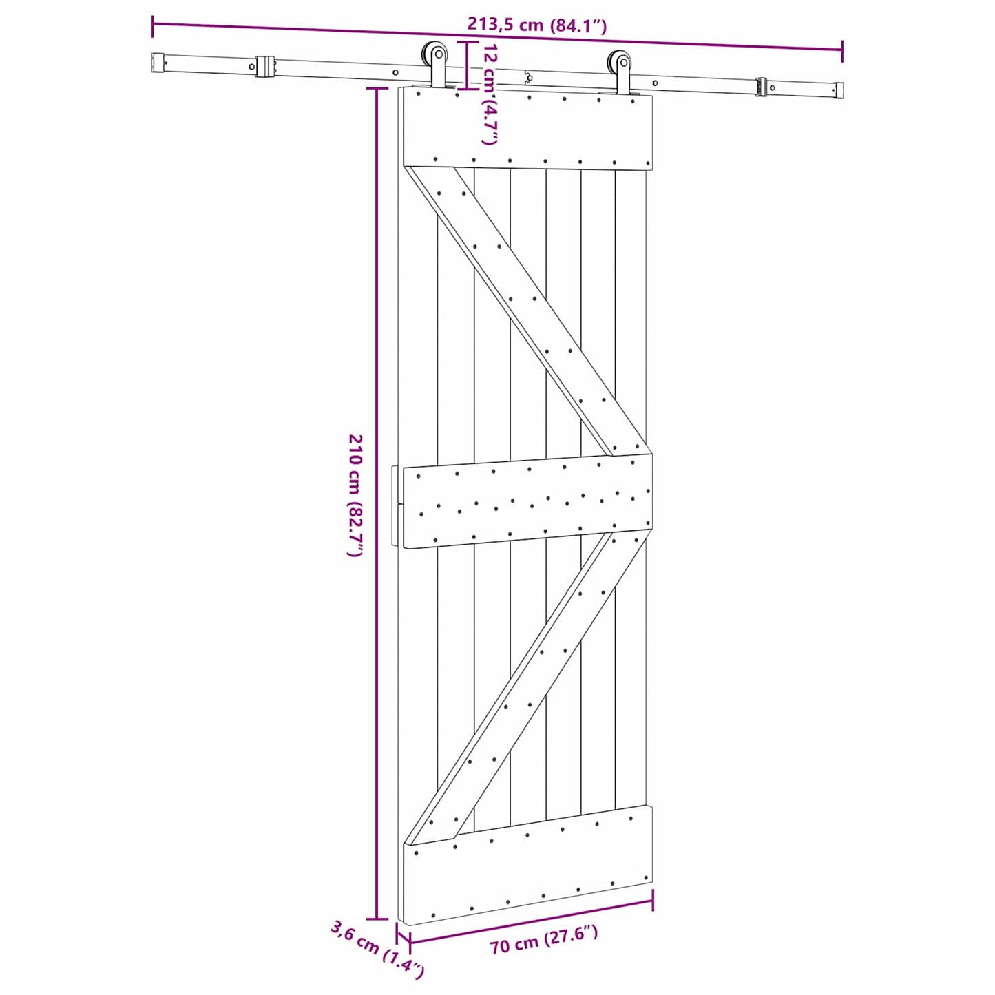 vidaXL Sliding Door NARVIK Natural and Black 70 x 210 cm (213.5 cm)