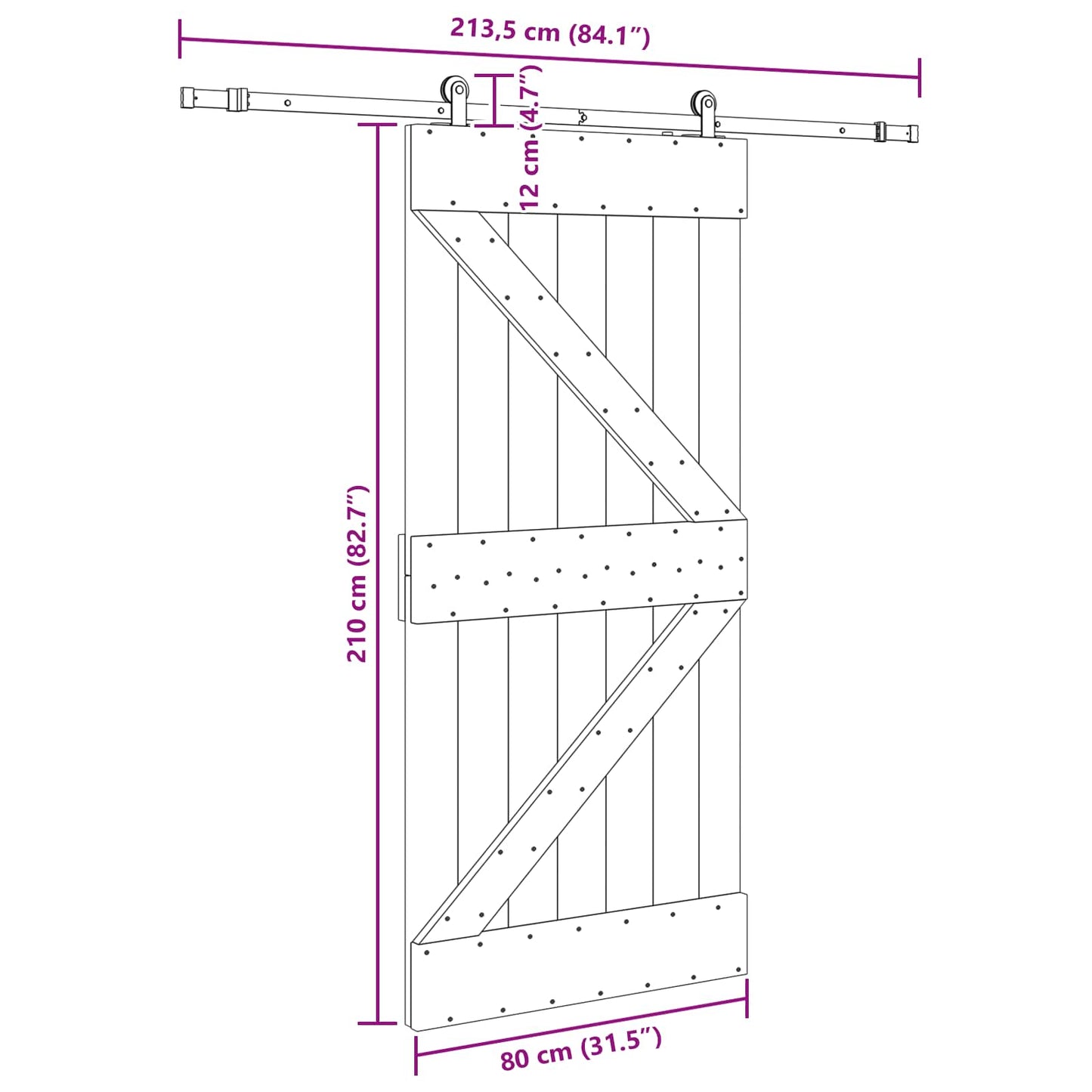 vidaXL Sliding Door NARVIK Natural and Black 80 x 210 cm (213.5 cm)