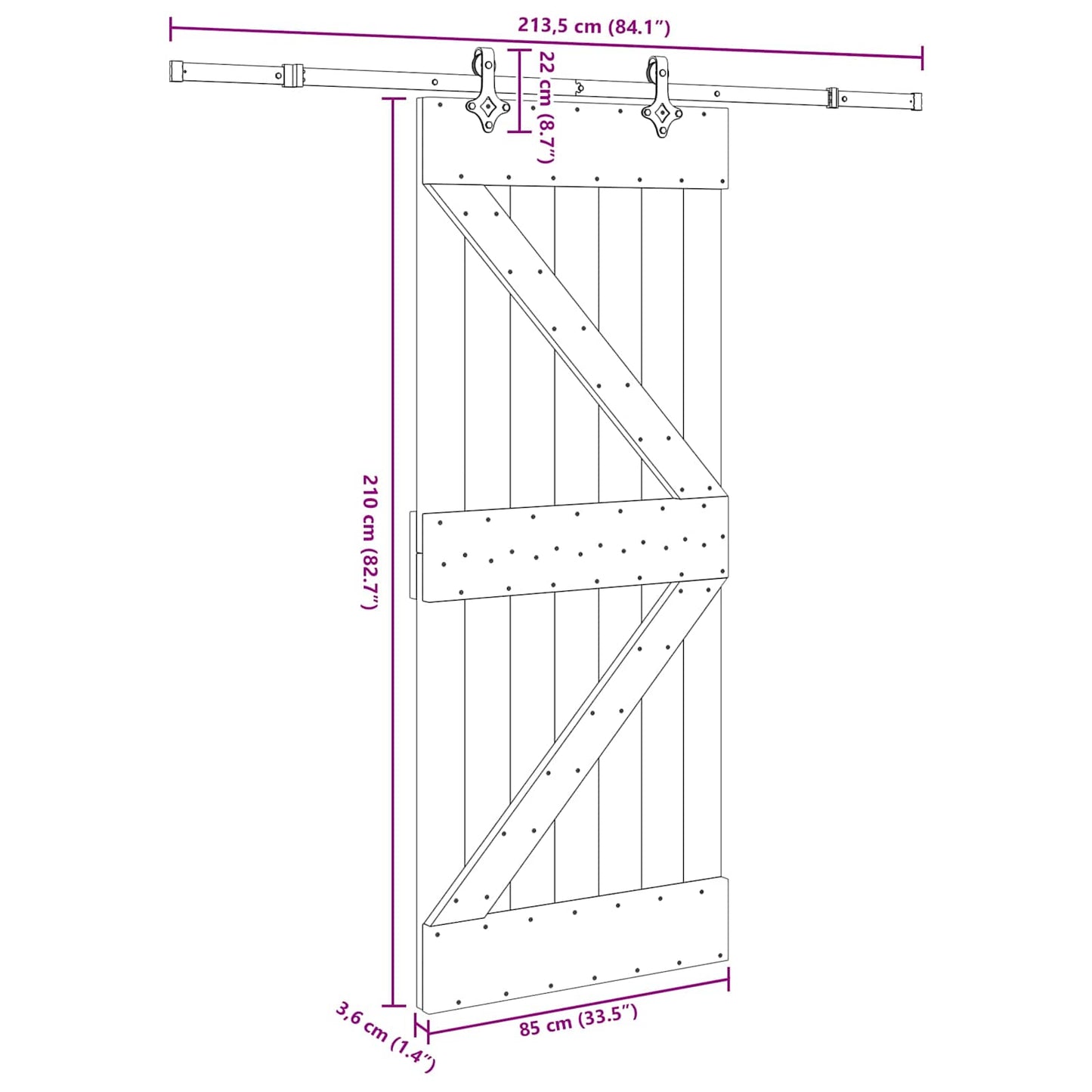 vidaXL Sliding Door NARVIK Natural and Black 85 x 210 cm (213.5 cm)